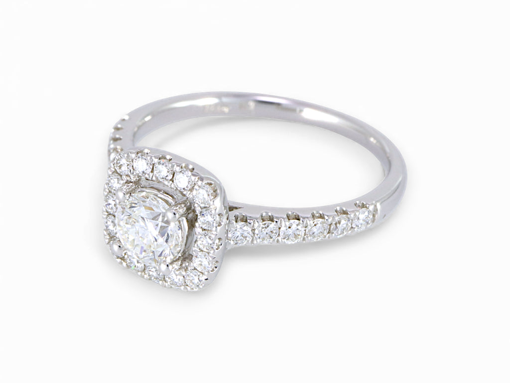 18K White Gold Round Brilliant Diamond Halo Engagement Ring