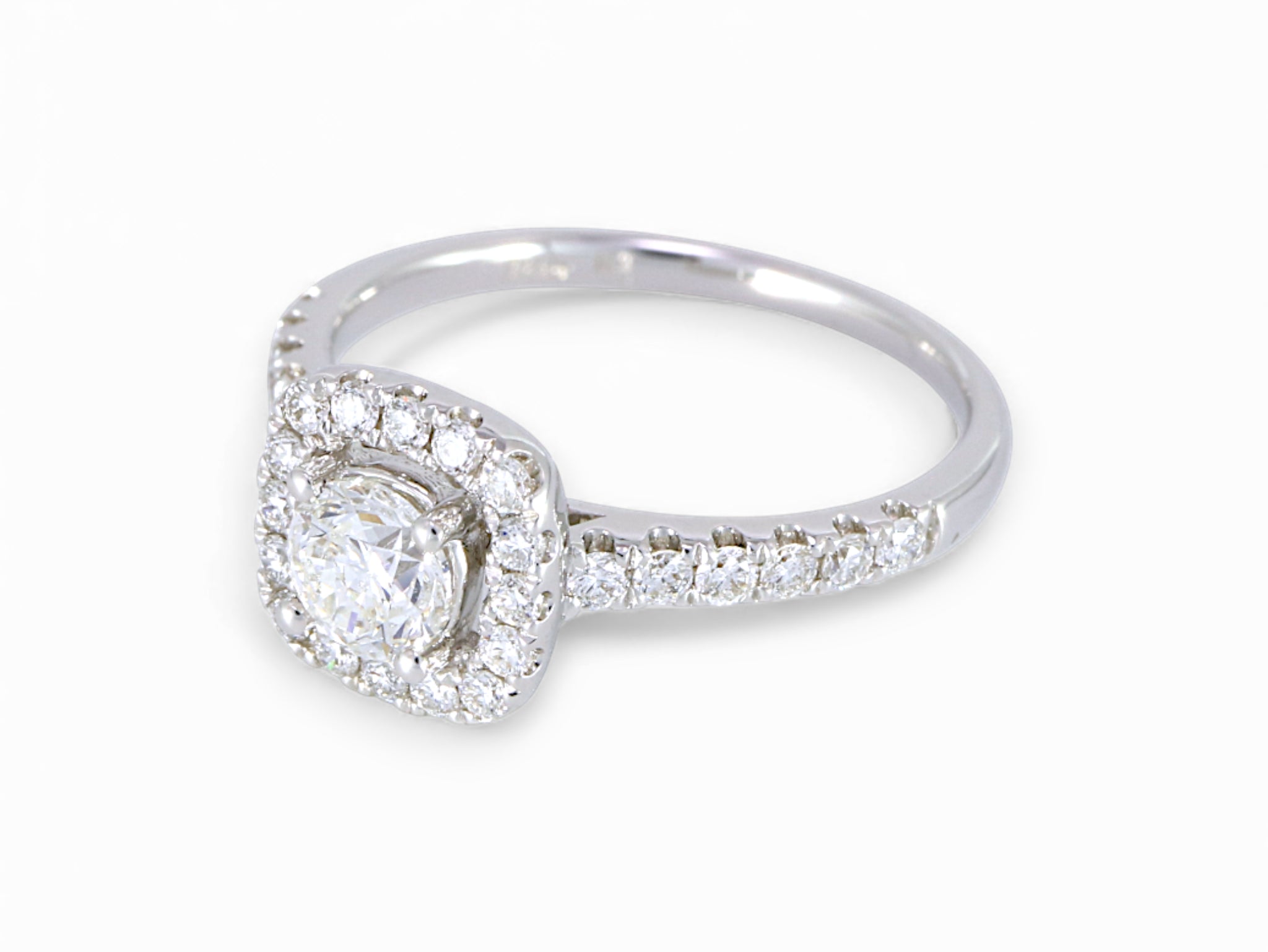 18K White Gold Round Brilliant Diamond Halo Engagement Ring