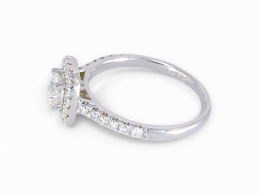 18K White Gold Round Brilliant Diamond Halo Engagement Ring