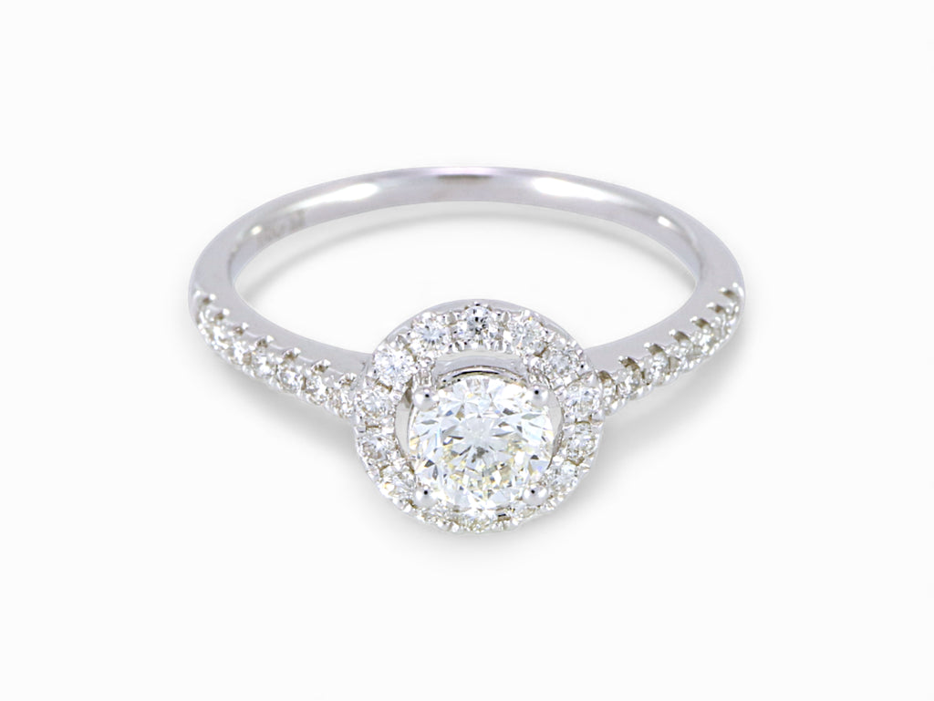 18K White Gold Round Brilliant Diamond Halo Engagement Ring