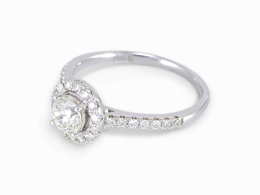 18K White Gold Round Brilliant Diamond Halo Engagement Ring
