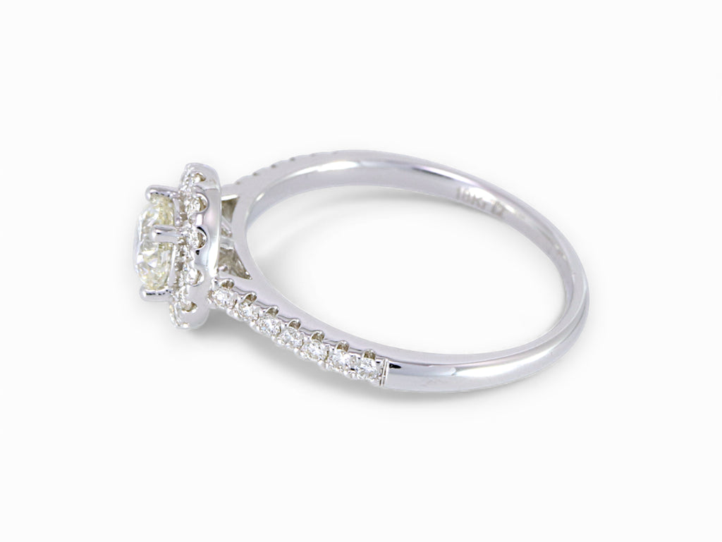 18K White Gold Round Brilliant Diamond Halo Engagement Ring