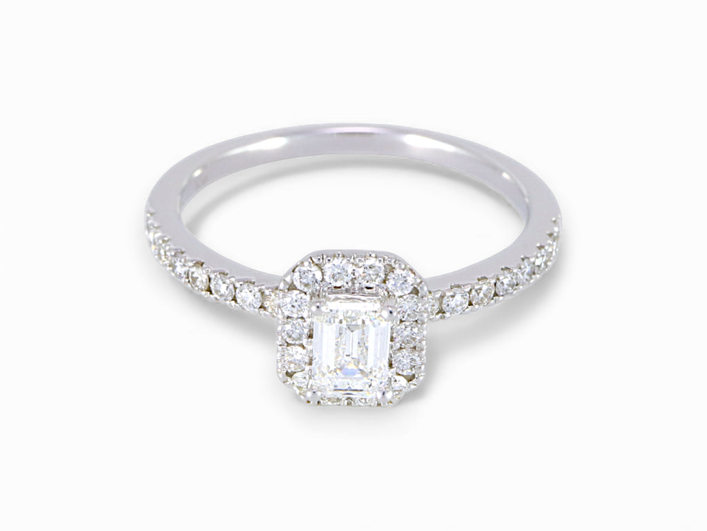 18K White Gold Baguette Cut Diamond Halo Ring