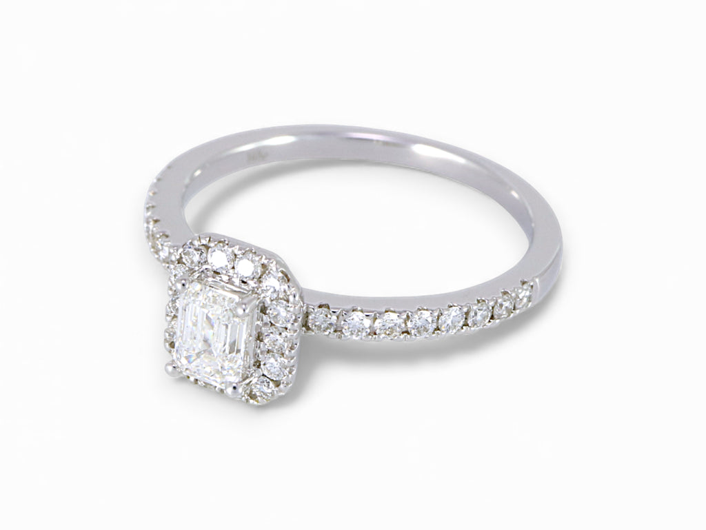 18K White Gold Baguette Cut Diamond Halo Ring