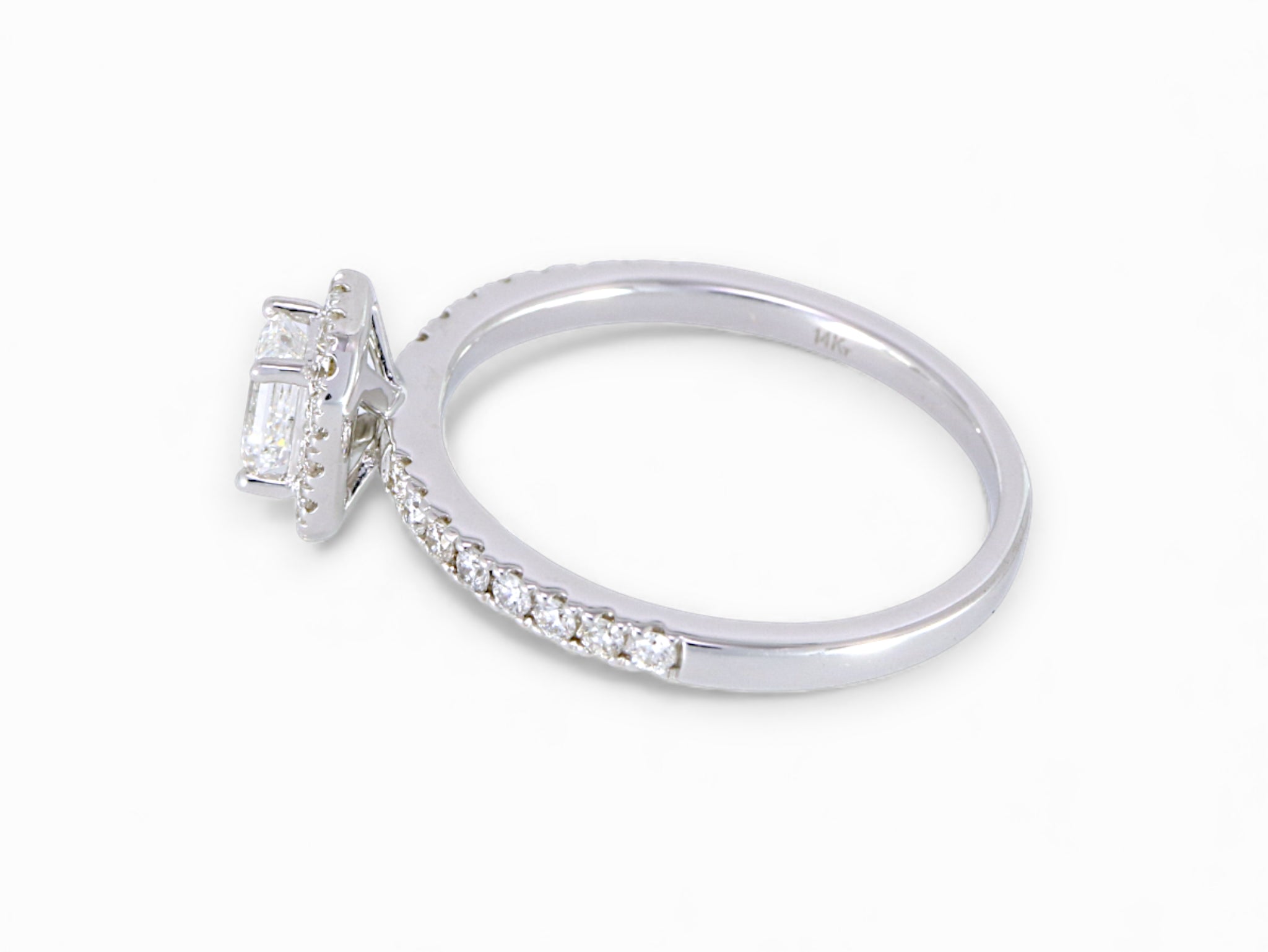 18K White Gold Baguette Cut Diamond Halo Ring