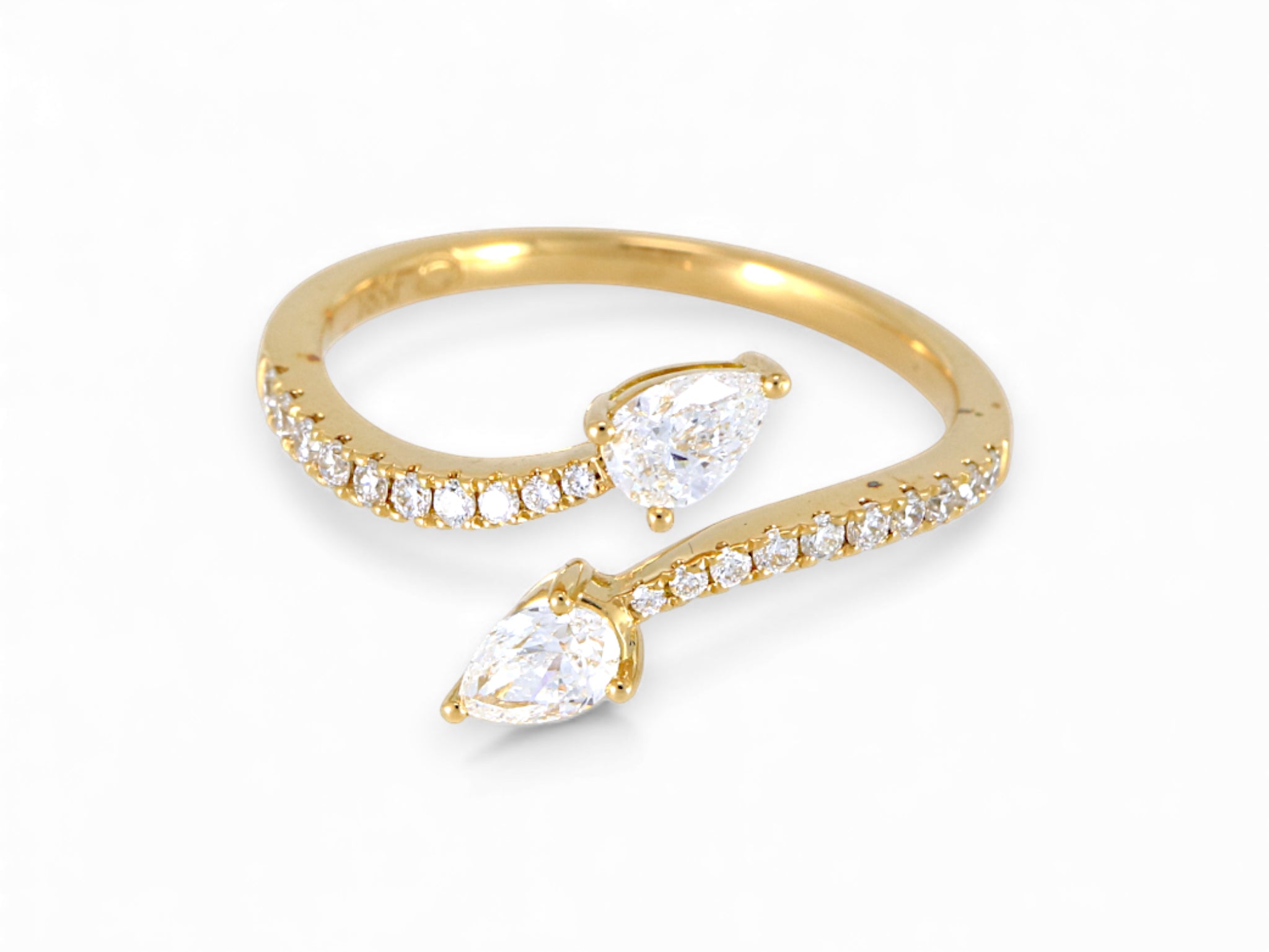18K Yellow Gold 2 Stone Pear Cut Diamond Open Ring