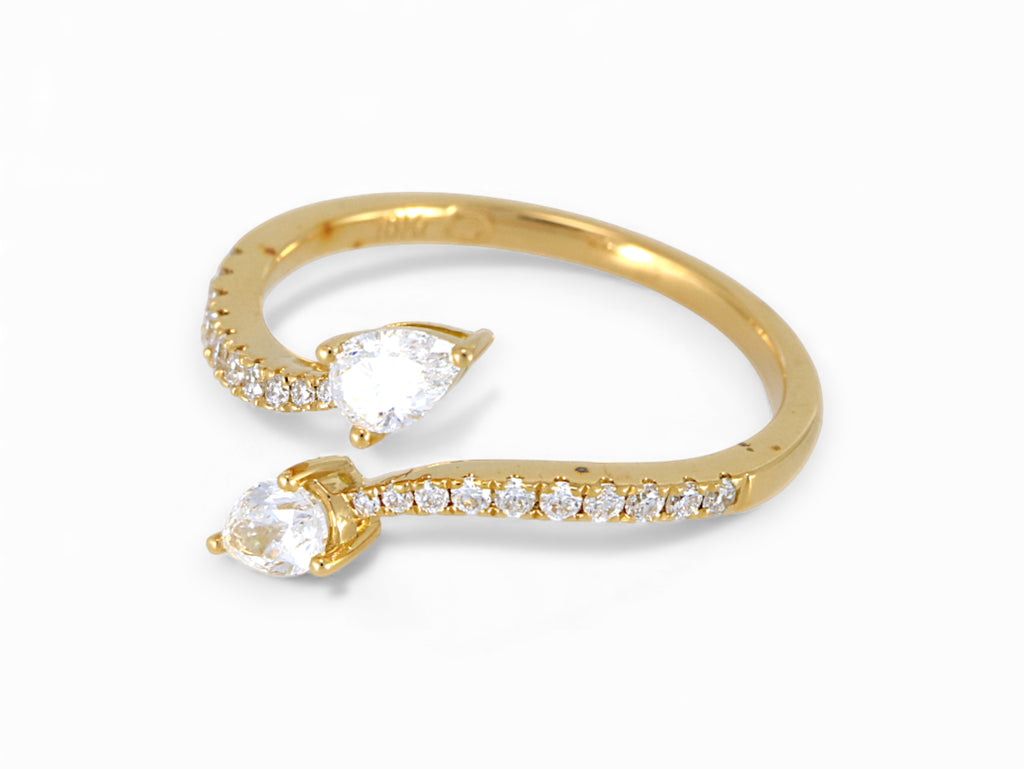 18K Yellow Gold 2 Stone Pear Cut Diamond Open Ring
