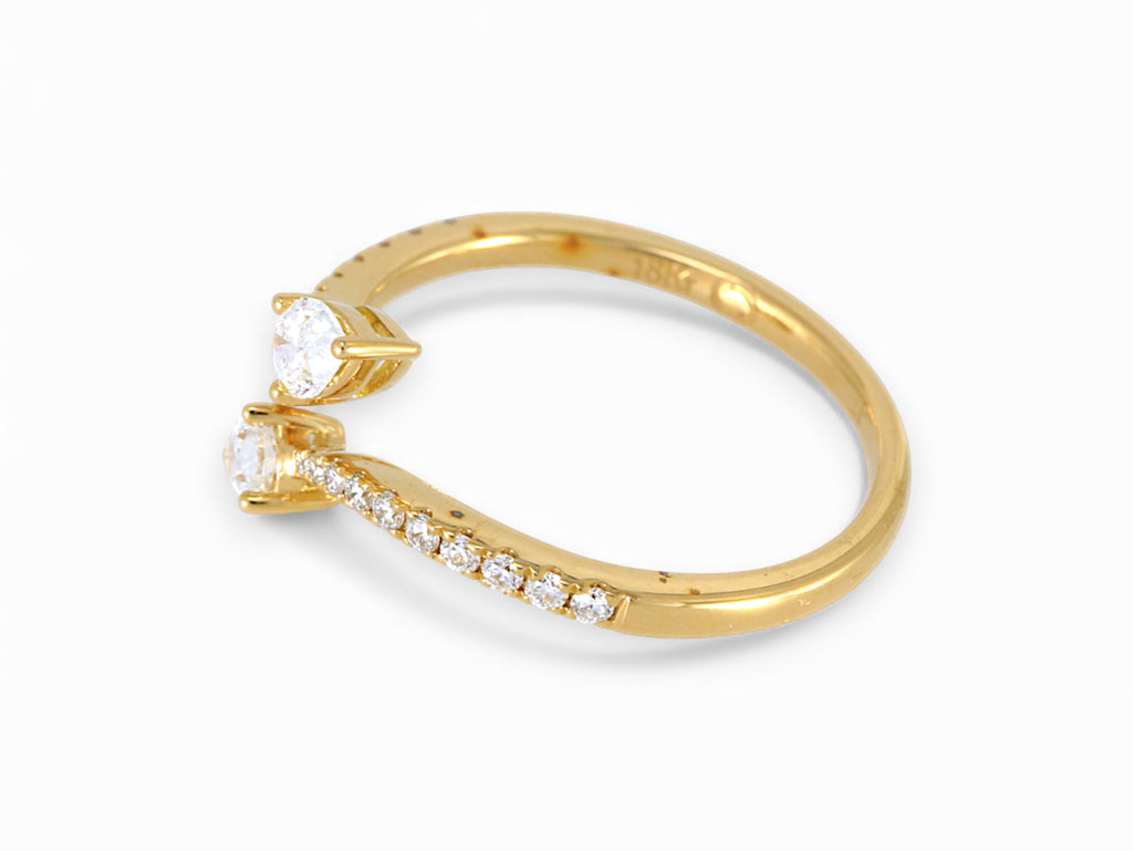 18K Yellow Gold 2 Stone Pear Cut Diamond Open Ring