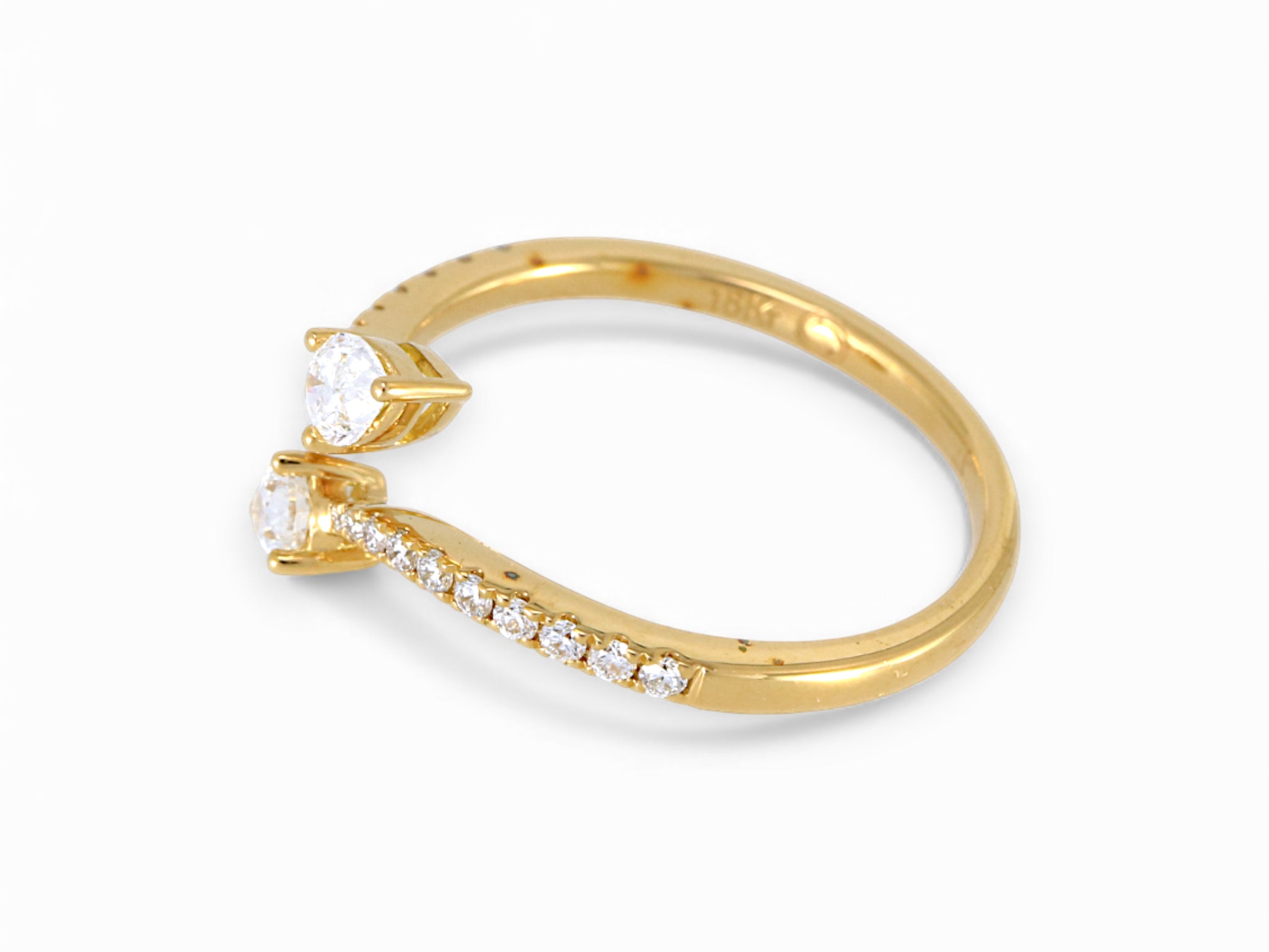 18K Yellow Gold 2 Stone Pear Cut Diamond Open Ring