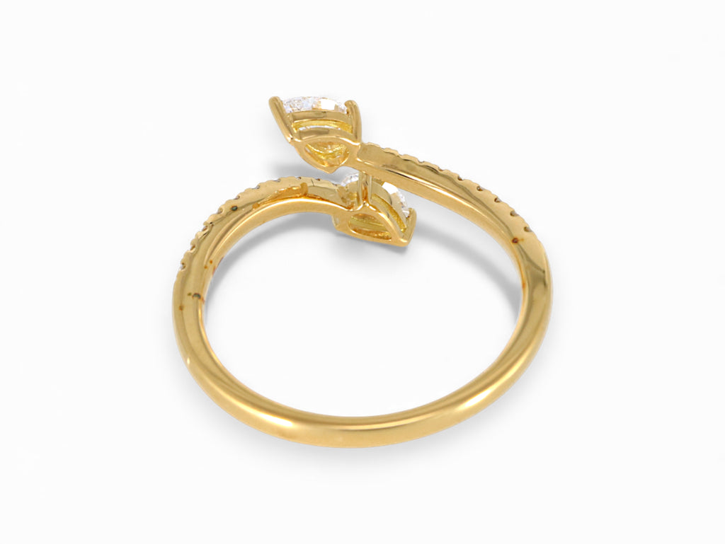 18K Yellow Gold 2 Stone Pear Cut Diamond Open Ring