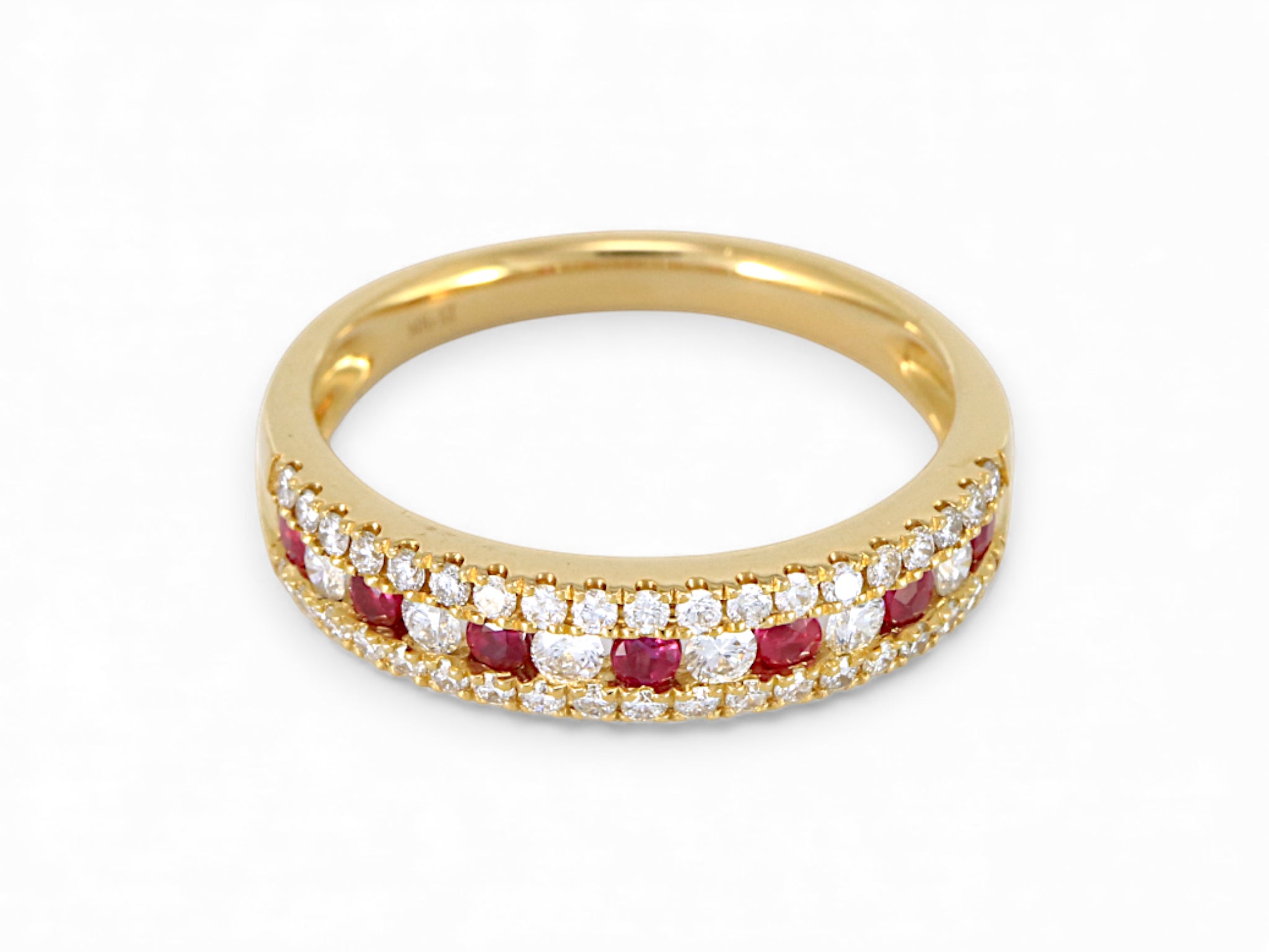 14K Yellow Gold Round Ruby Diamond Band