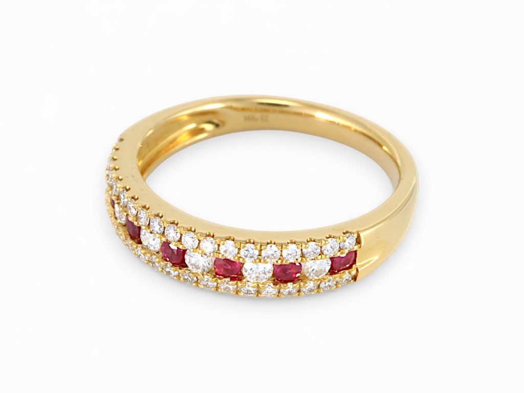 14K Yellow Gold Round Ruby Diamond Band