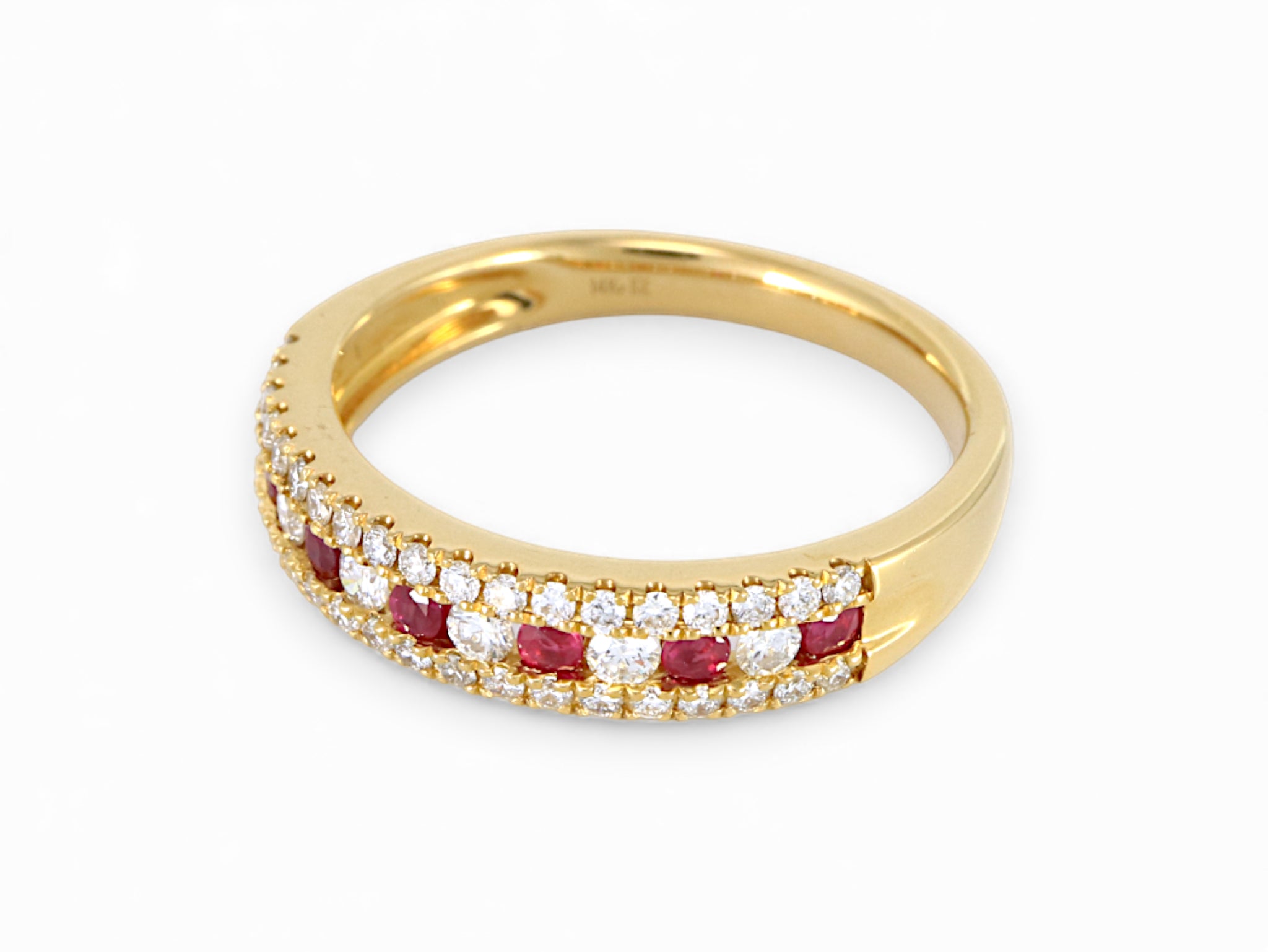 14K Yellow Gold Round Ruby Diamond Band