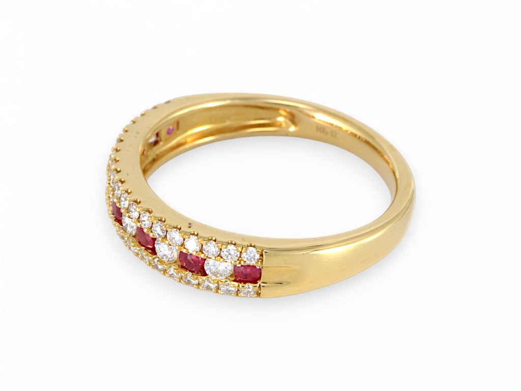 14K Yellow Gold Round Ruby Diamond Band