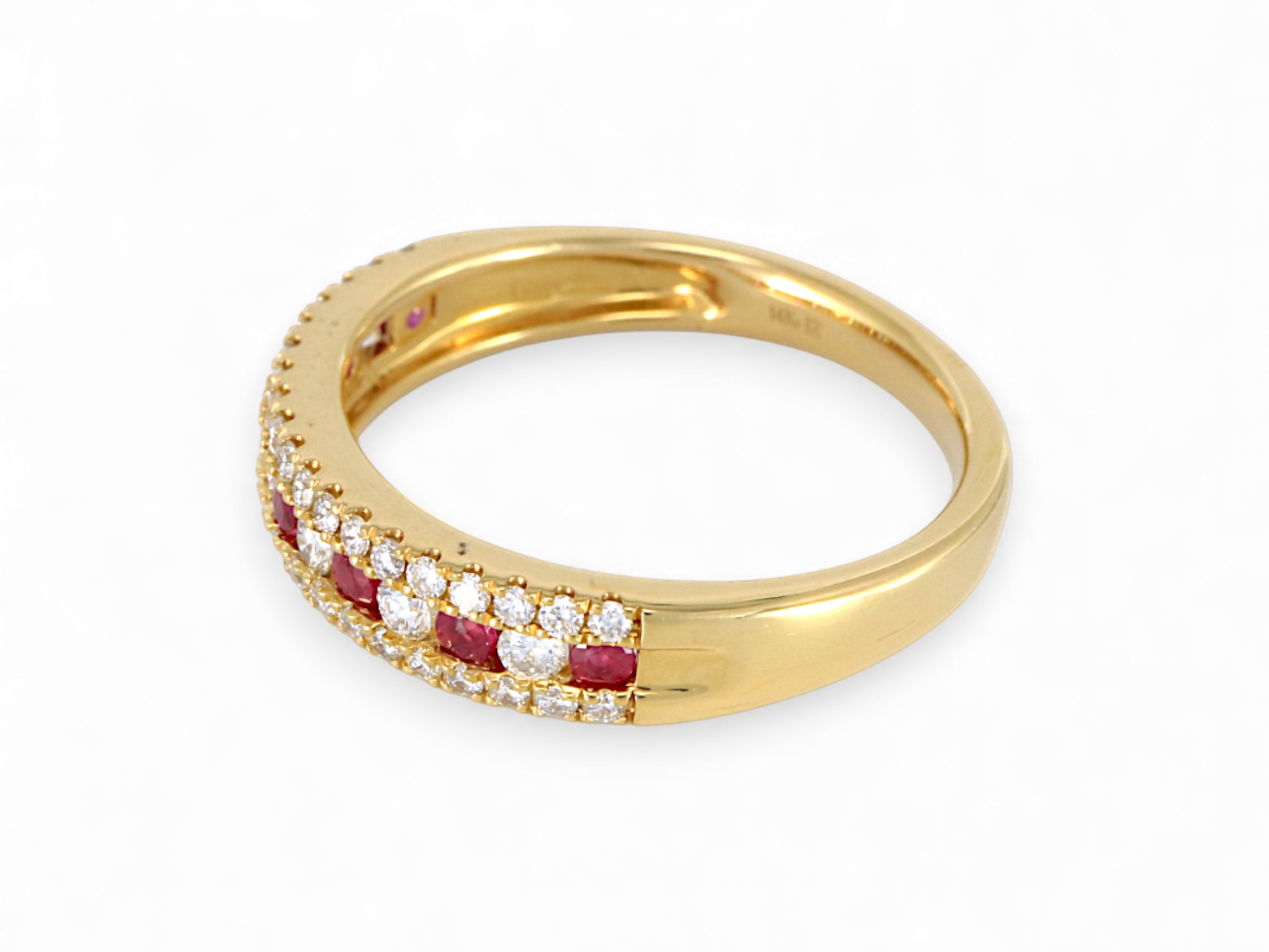 14K Yellow Gold Round Ruby Diamond Band