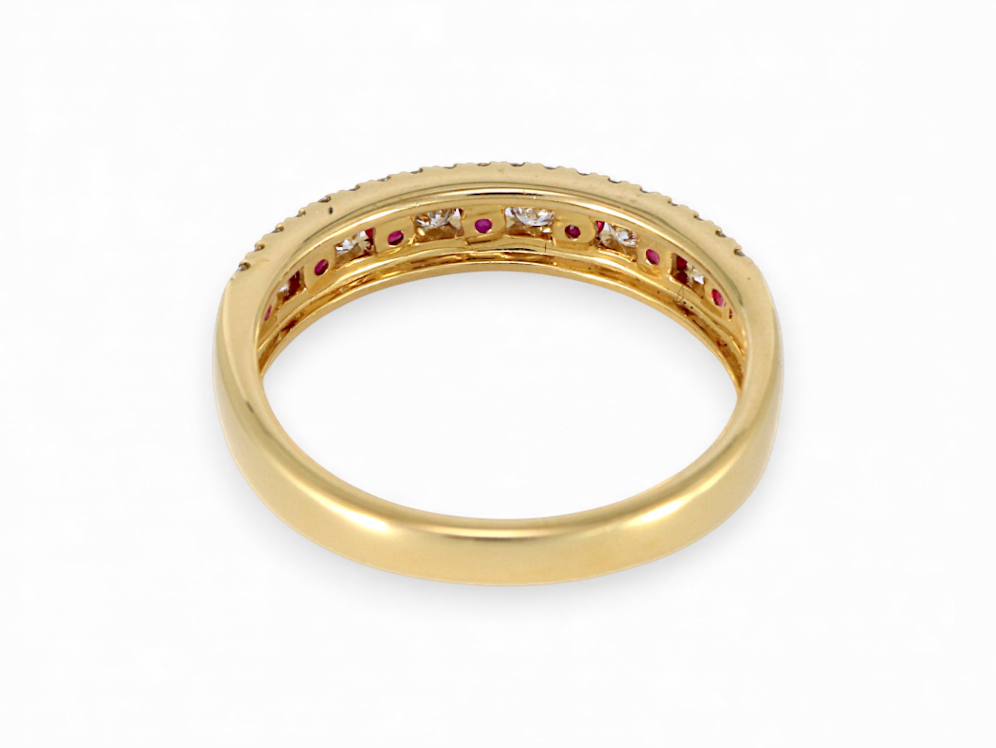 14K Yellow Gold Round Ruby Diamond Band