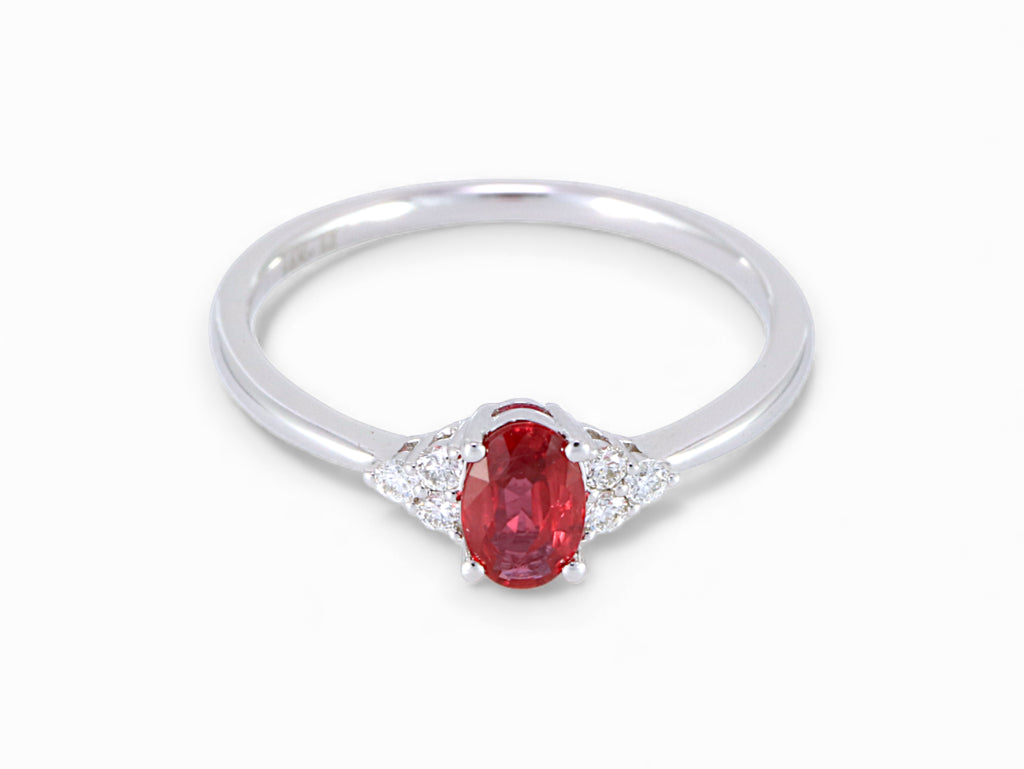 14K White Gold Oval Ruby and Diamond Engagement Ring