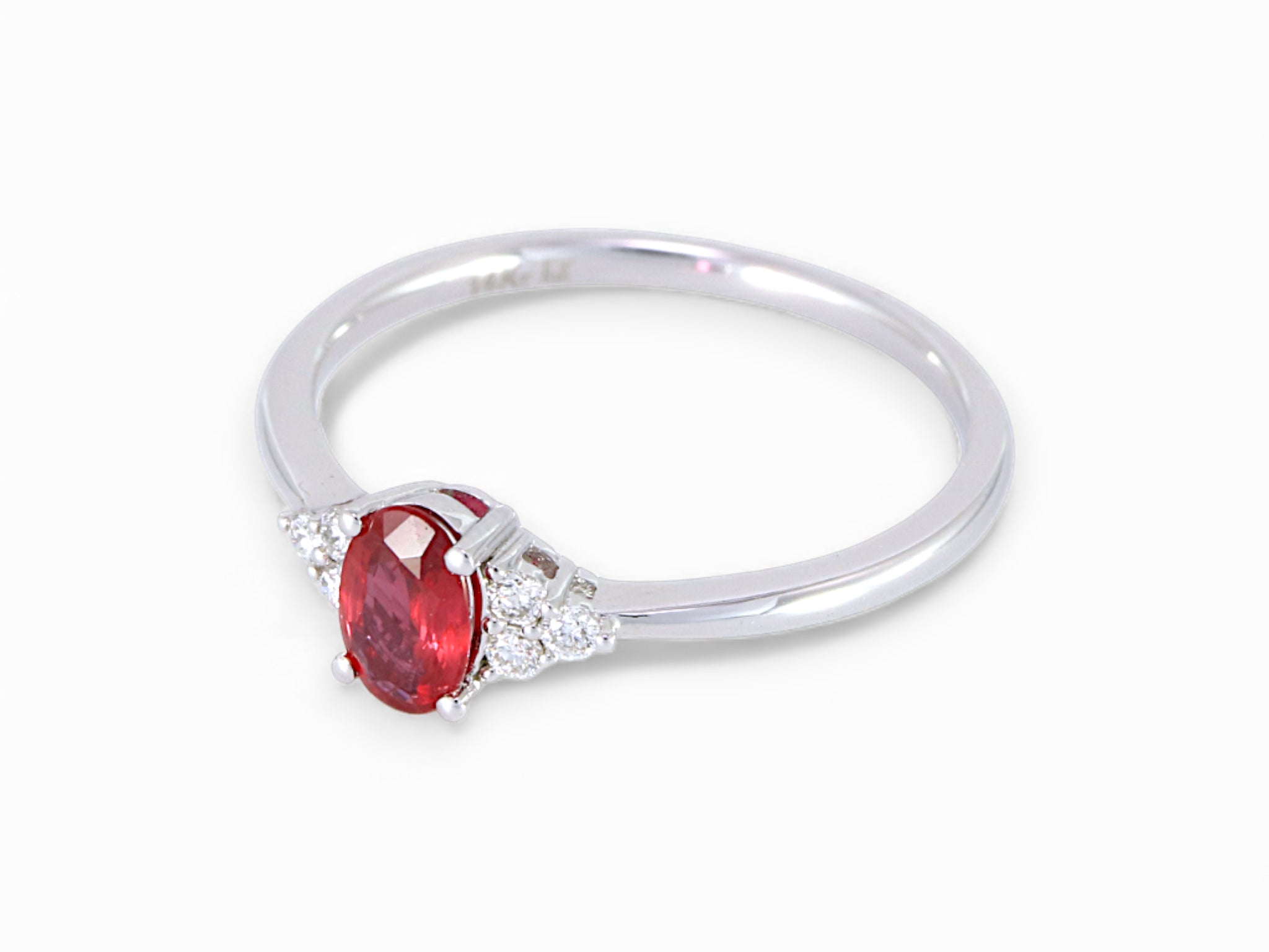 14K White Gold Oval Ruby and Diamond Engagement Ring
