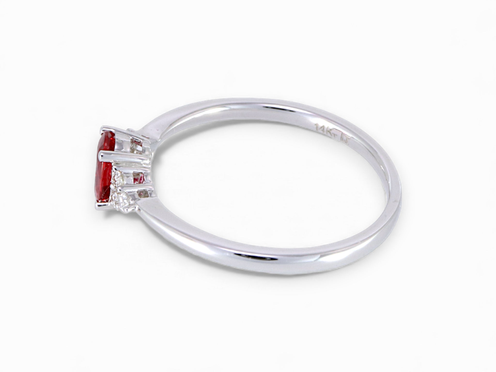 14K White Gold Oval Ruby and Diamond Engagement Ring