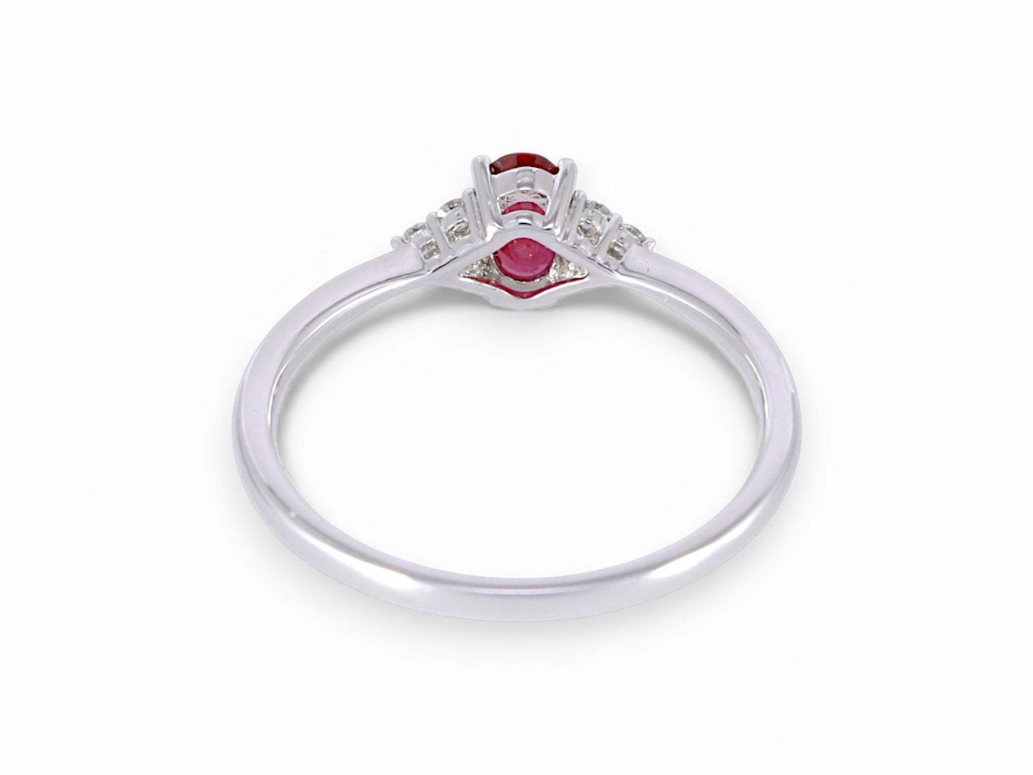14K White Gold Oval Ruby and Diamond Engagement Ring