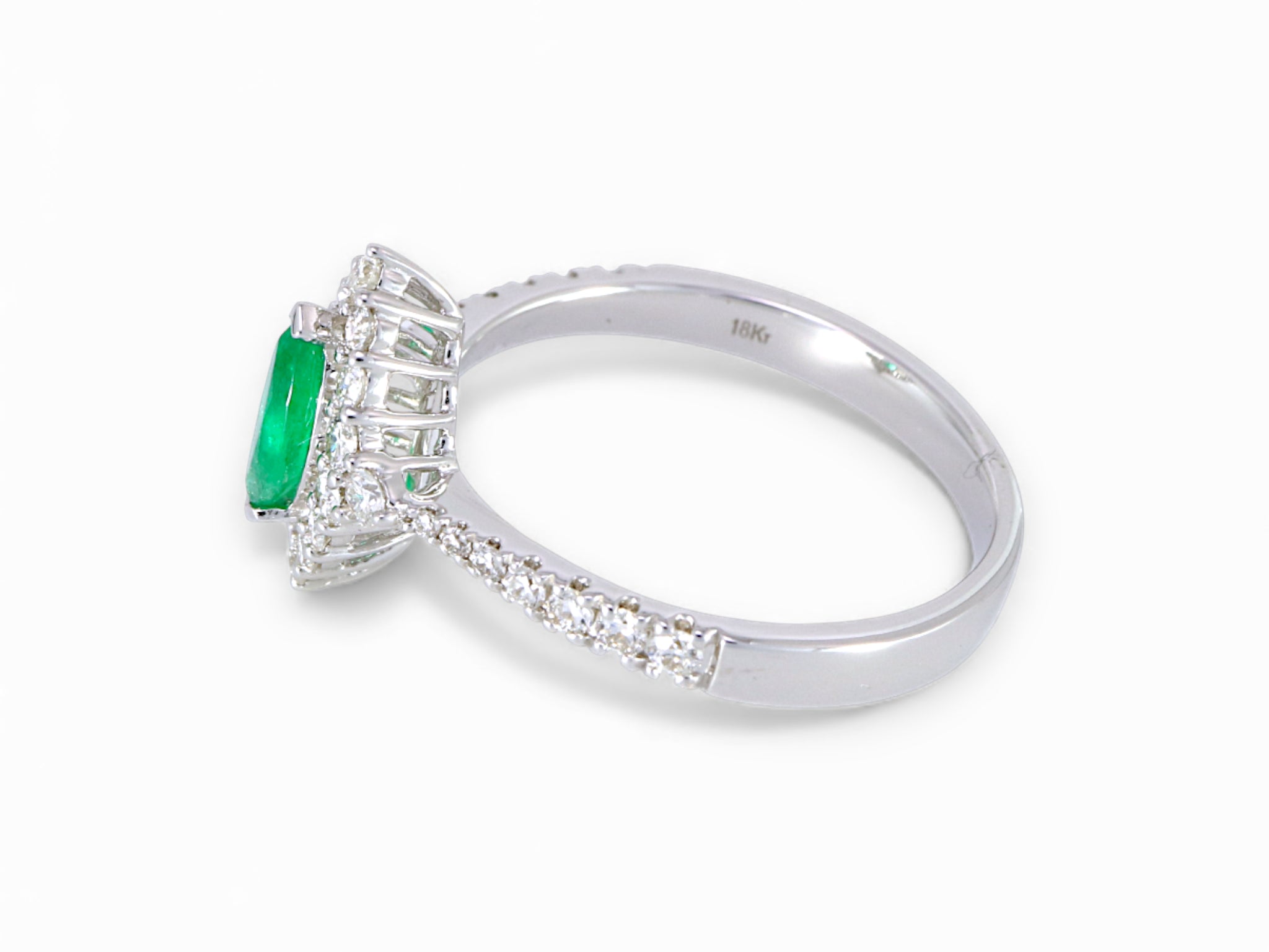 18K White Gold Marquise Cut Emerald Diamond Ring