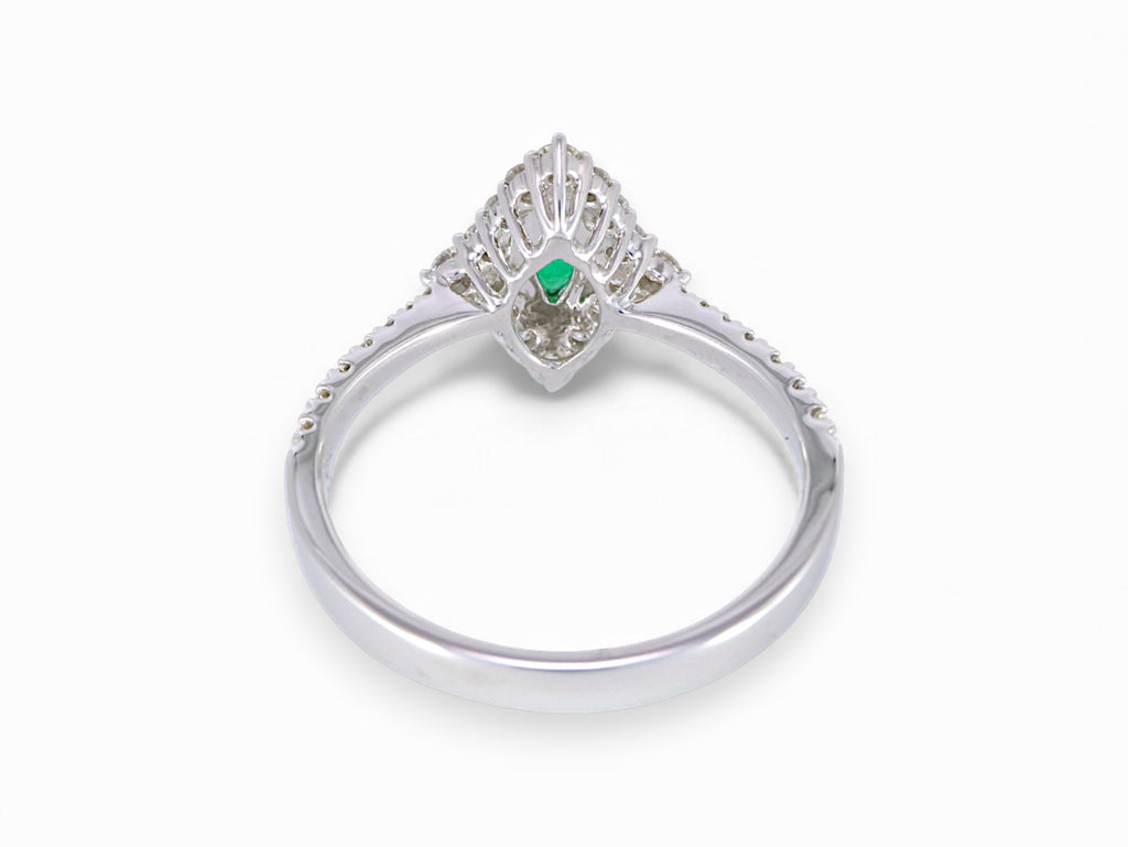18K White Gold Marquise Cut Emerald Diamond Ring
