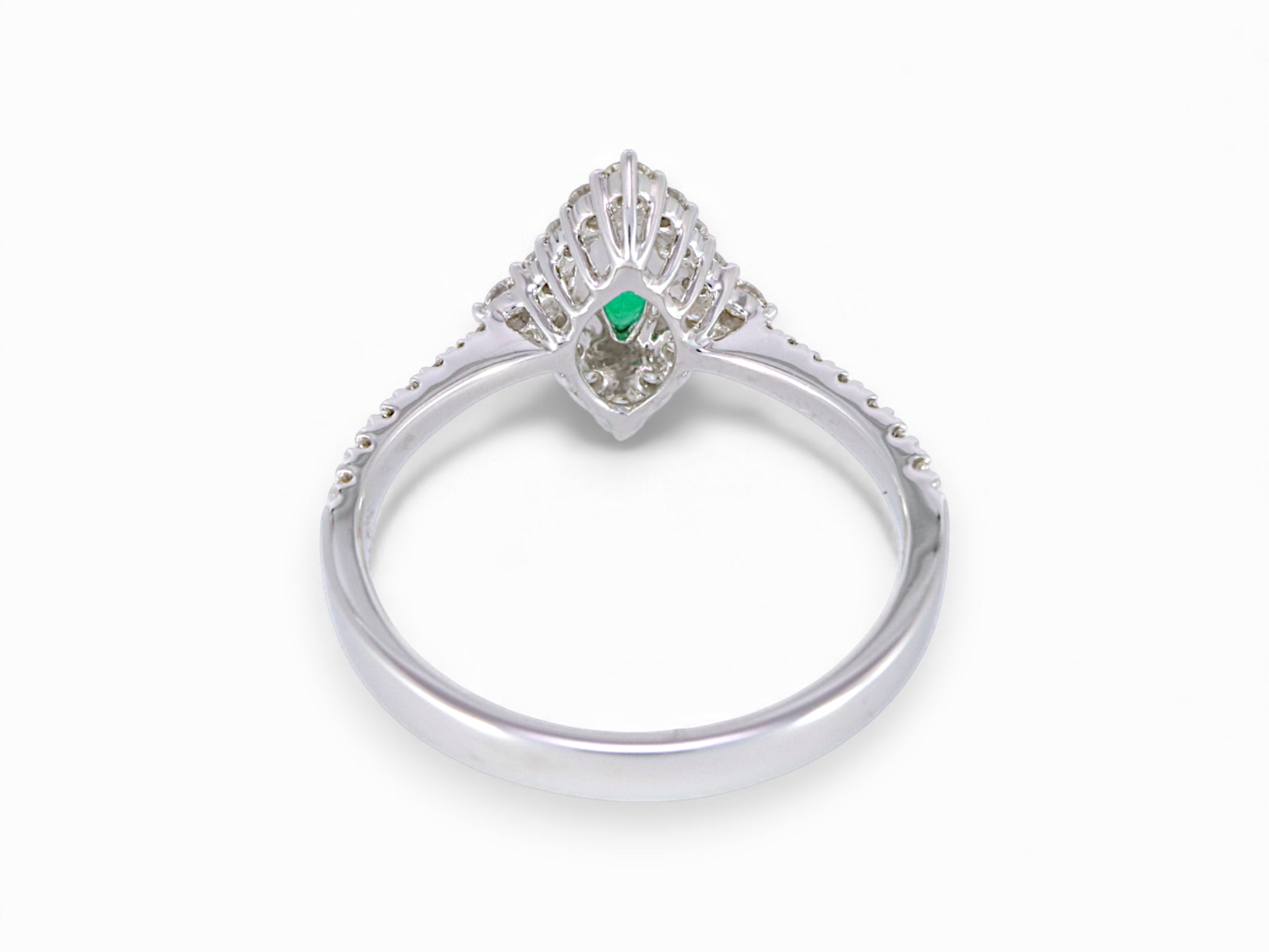 18K White Gold Marquise Cut Emerald Diamond Ring