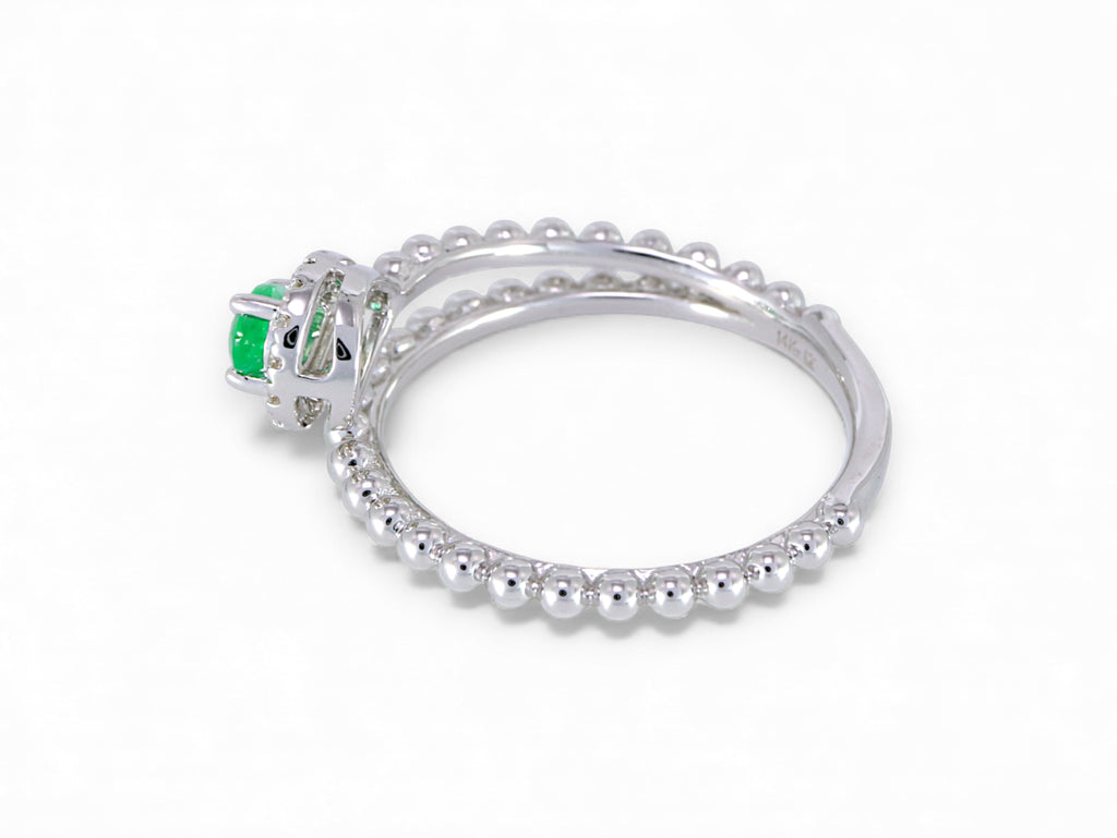 18K Yellow Gold Pear Cut Emerald with Diamond Halo Ring