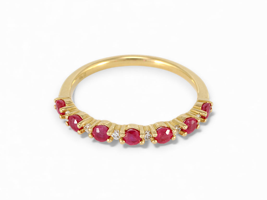 14K Yellow Gold Round Ruby Diamond Ring