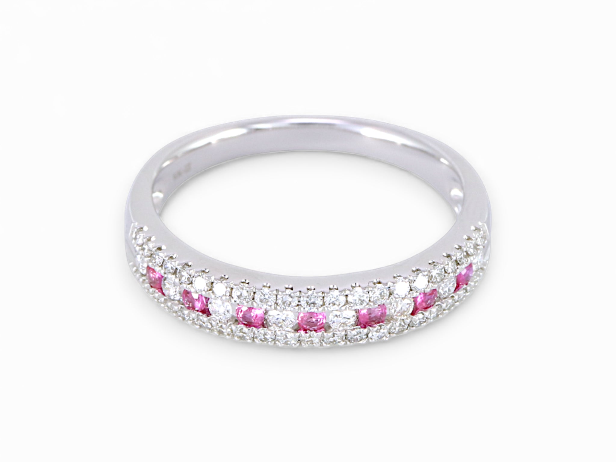 14K White Gold Round Ruby Diamond Wedding Band