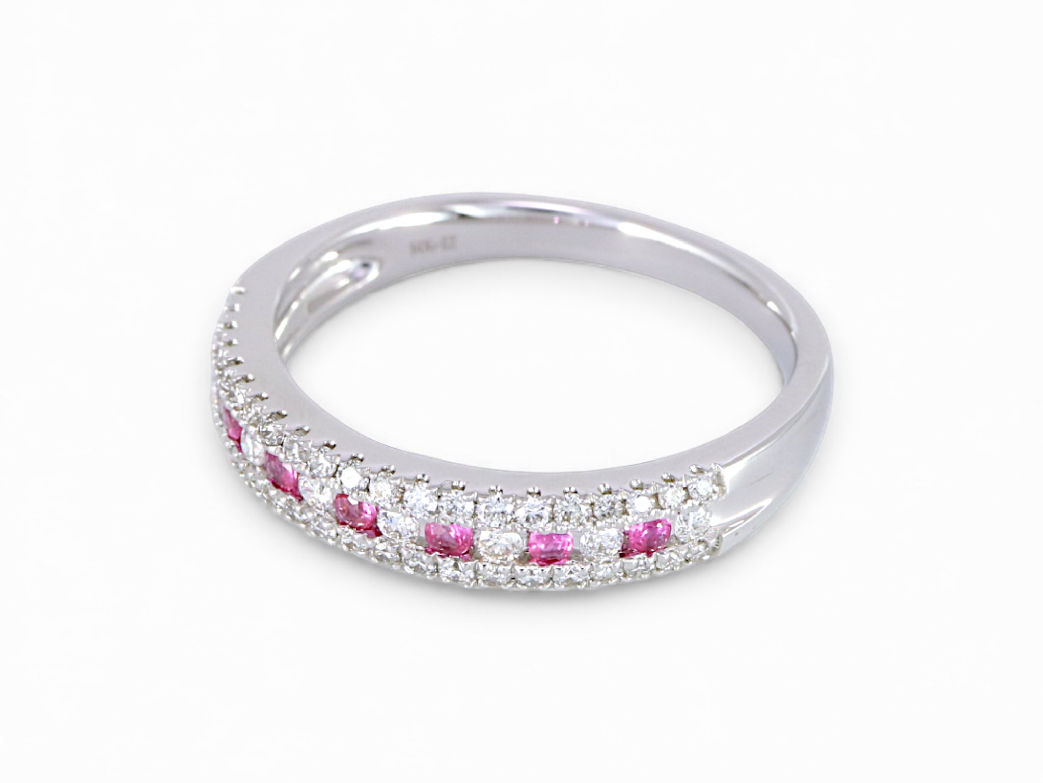 14K White Gold Round Ruby Diamond Wedding Band