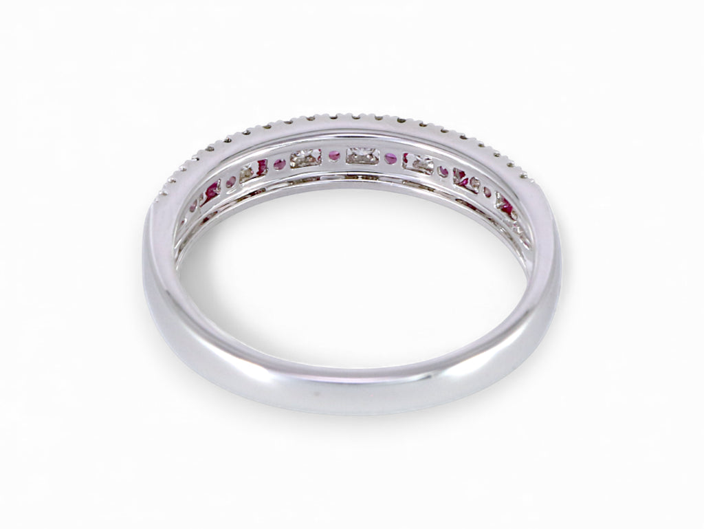 14K White Gold Round Ruby Diamond Wedding Band