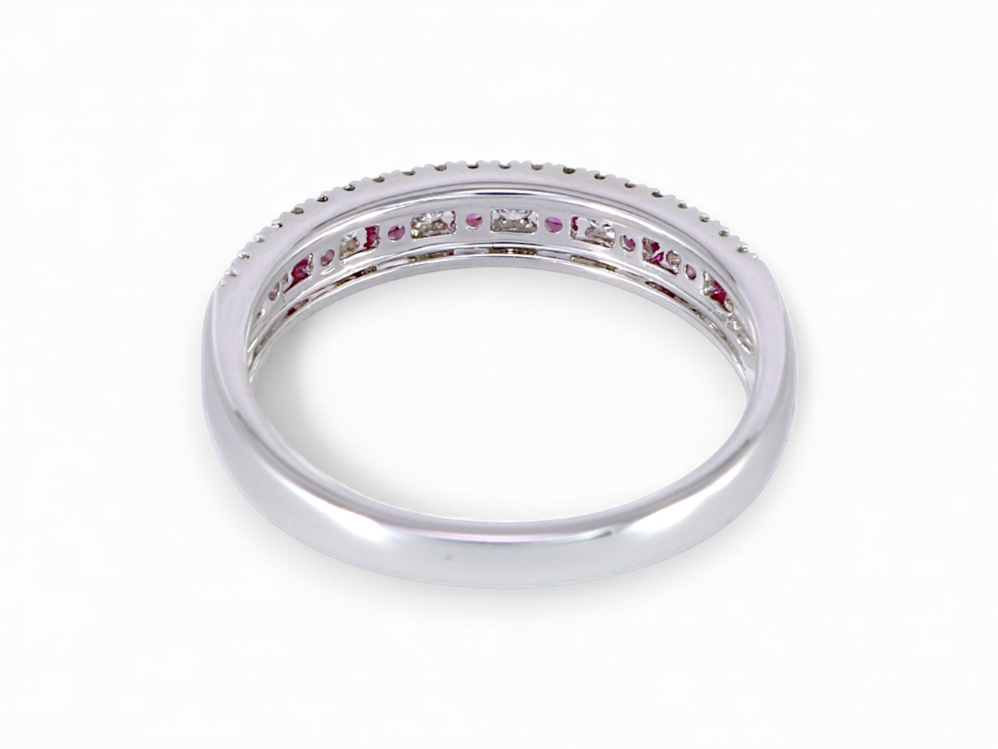 14K White Gold Round Ruby Diamond Wedding Band