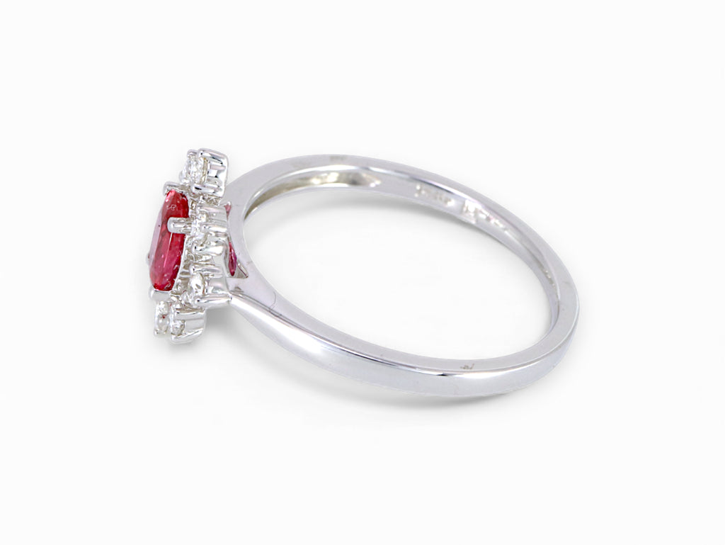 14K White Gold Oval Cut Ruby Diamond Halo Ring