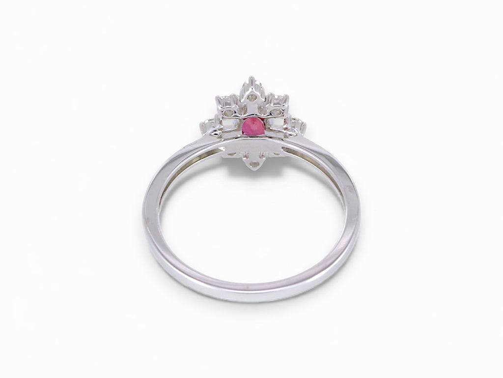 14K White Gold Oval Cut Ruby Diamond Halo Ring