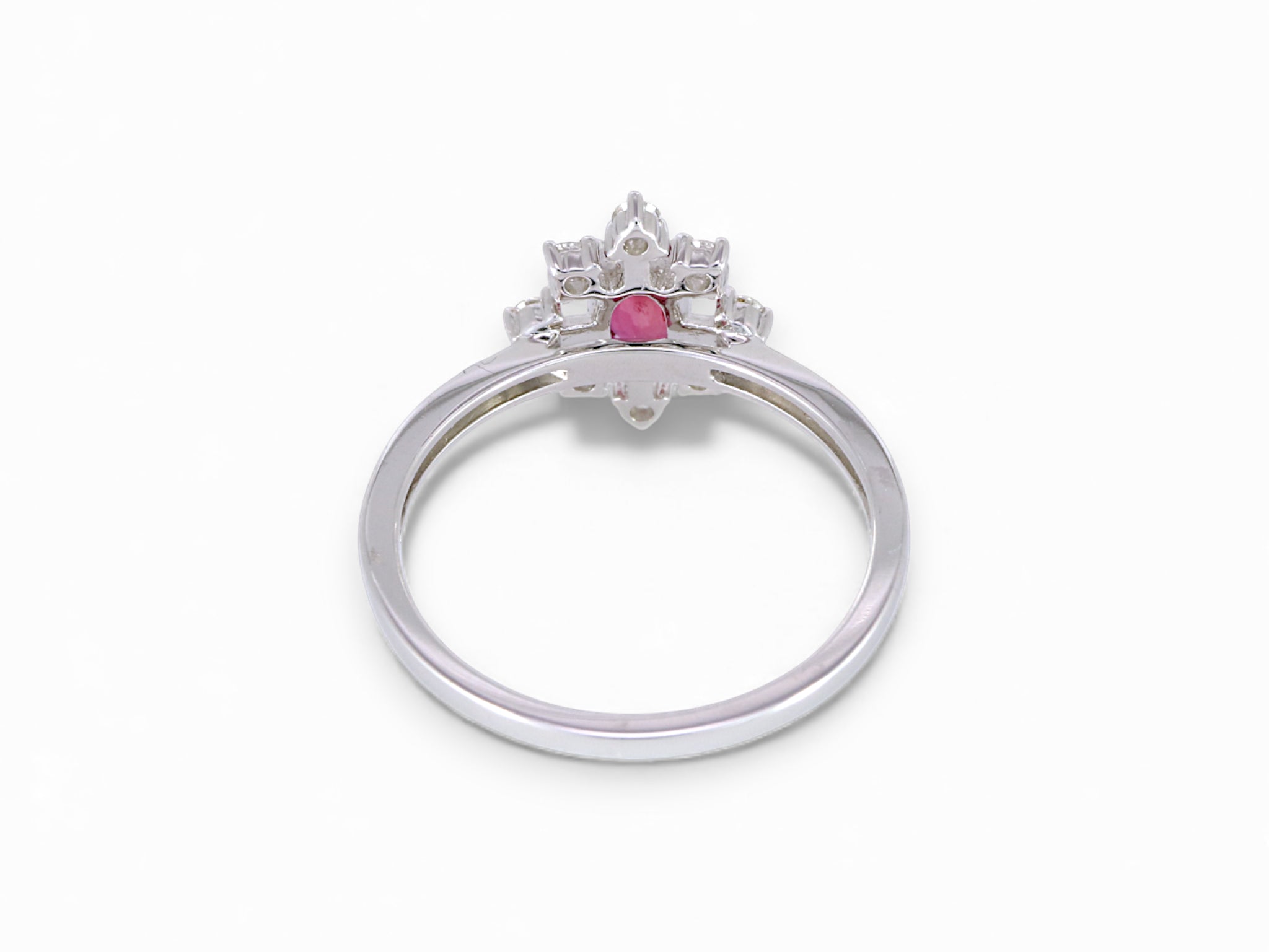 14K White Gold Oval Cut Ruby Diamond Halo Ring