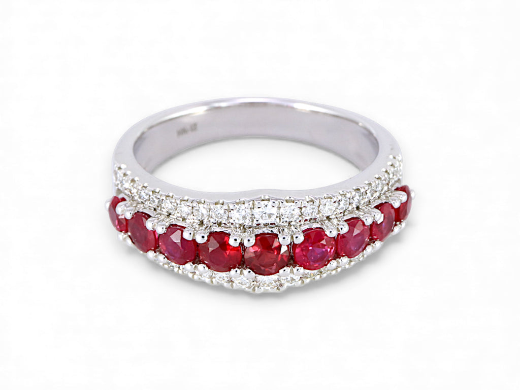14K White Gold Ruby and Diamond Half Eternity Ring