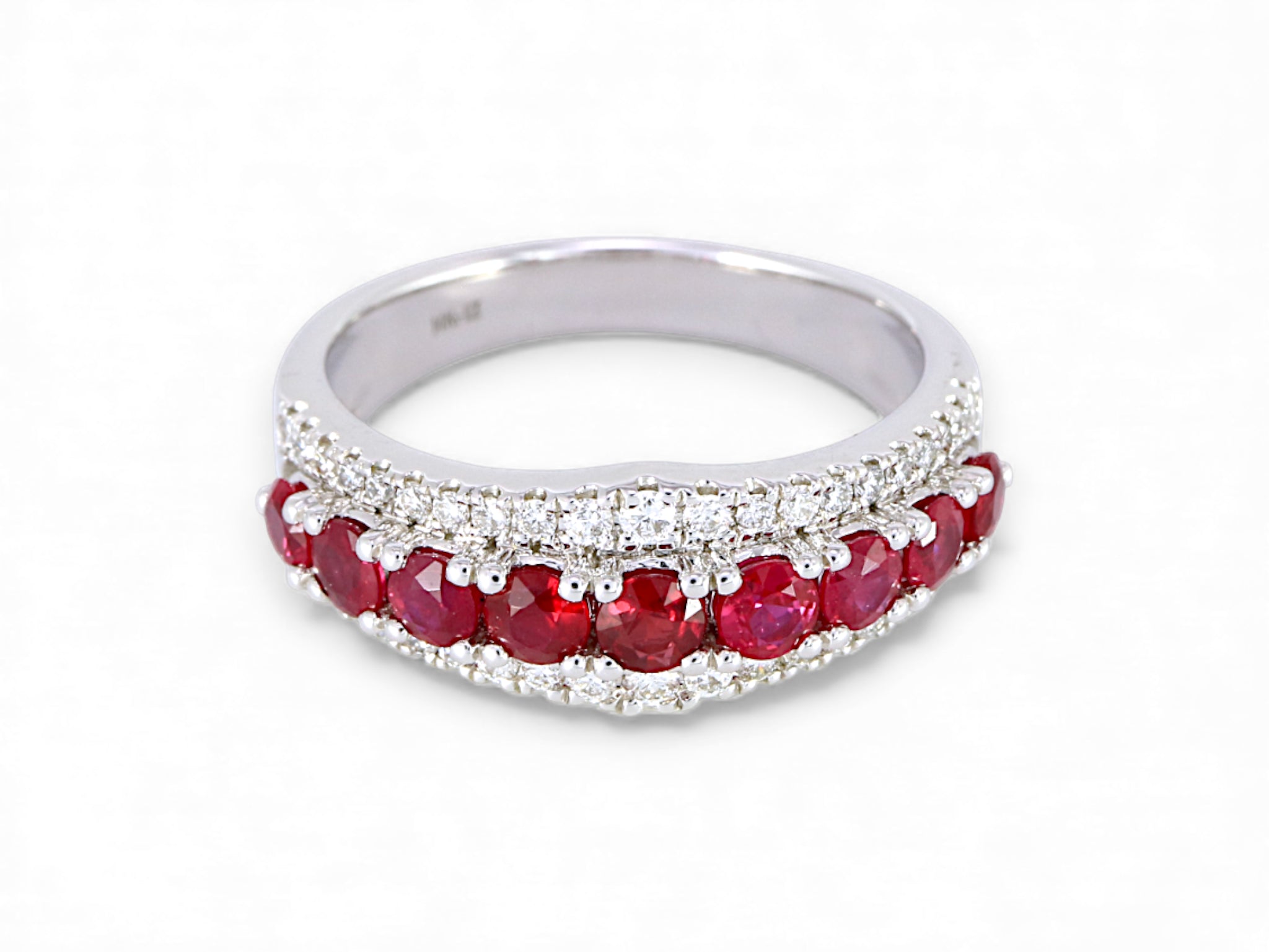 14K White Gold Ruby and Diamond Half Eternity Ring