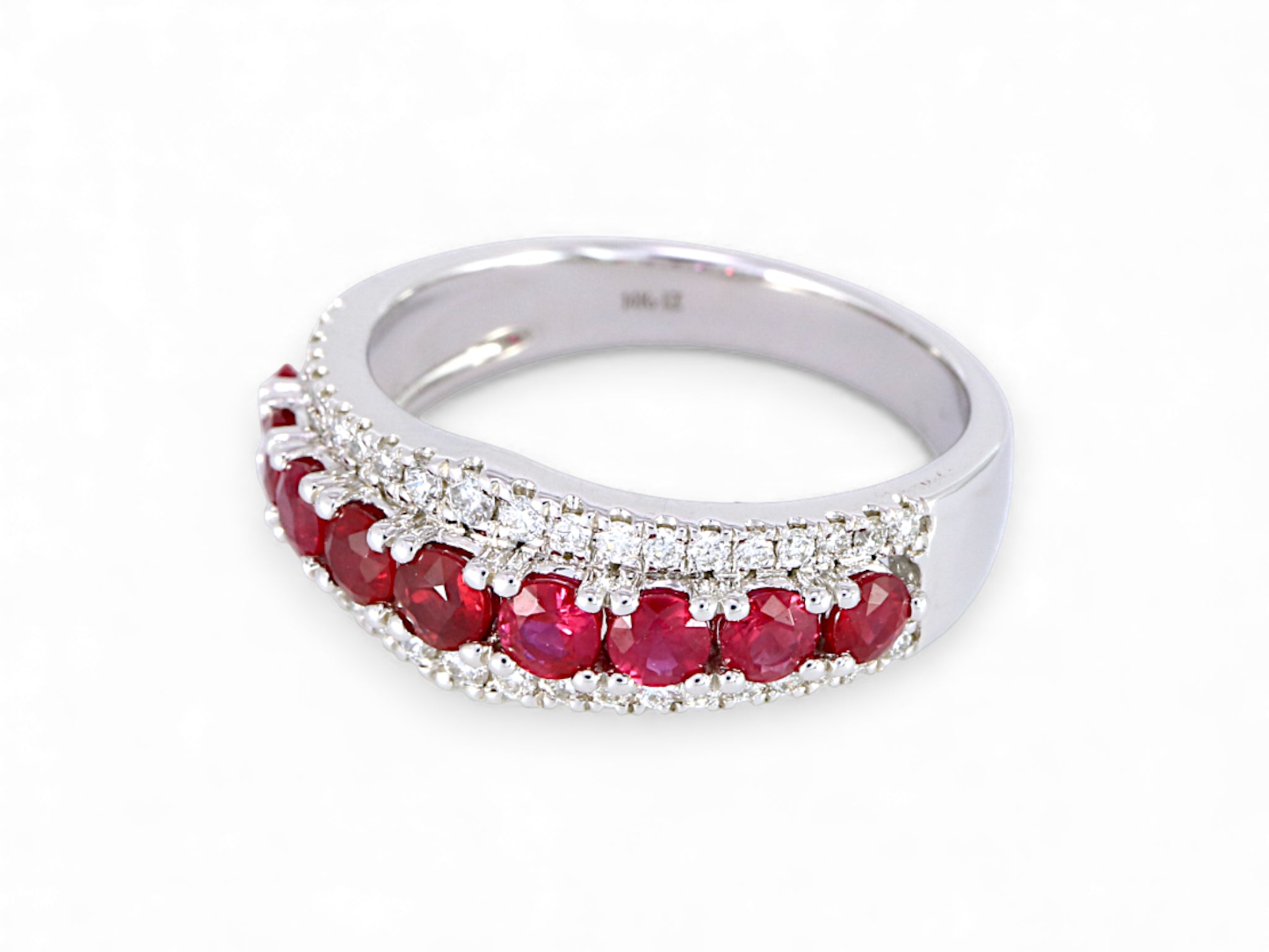 14K White Gold Ruby and Diamond Half Eternity Ring