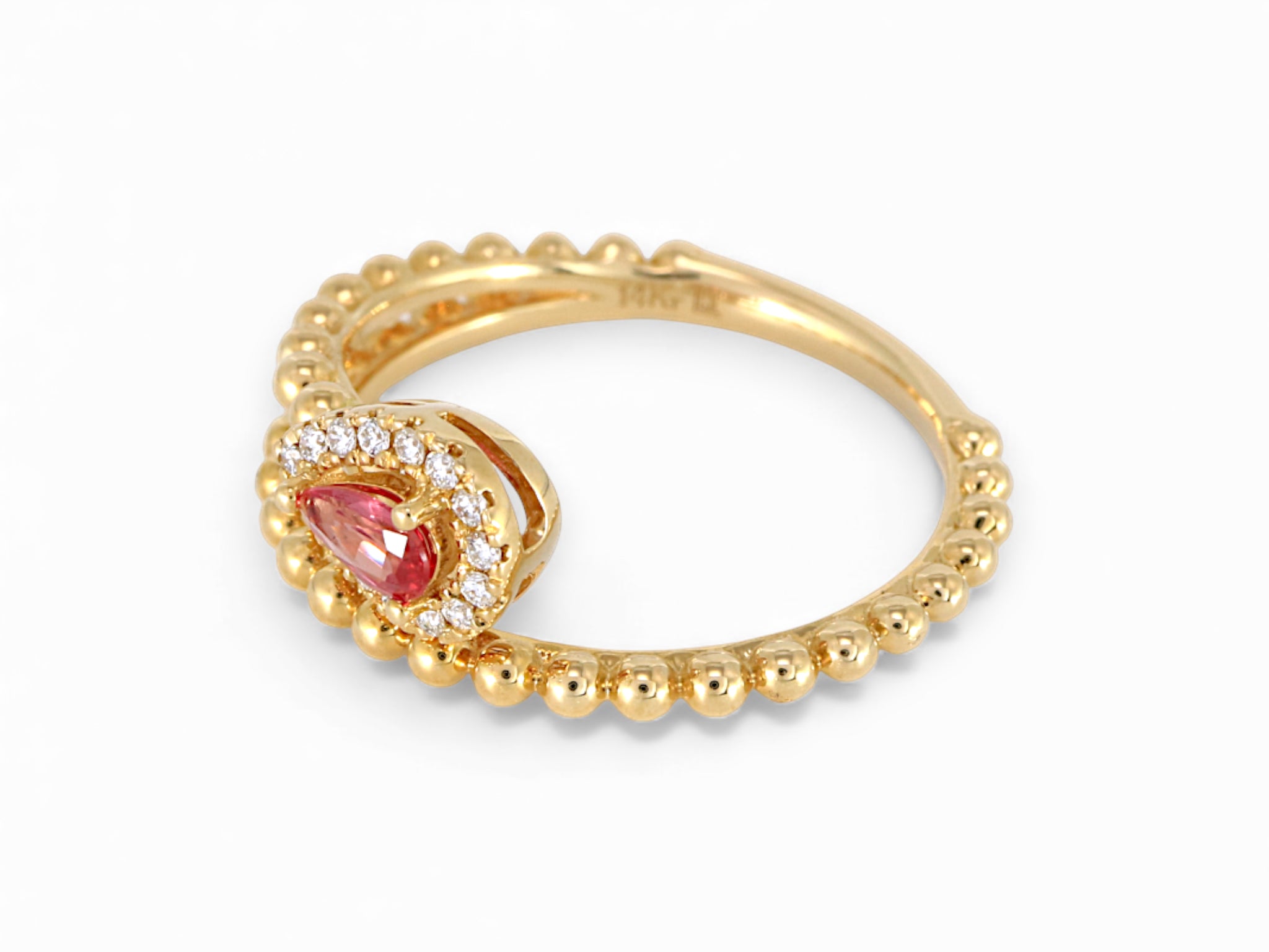 14K Yellow Gold Pear Cut Ruby with Diamond Halo Ring