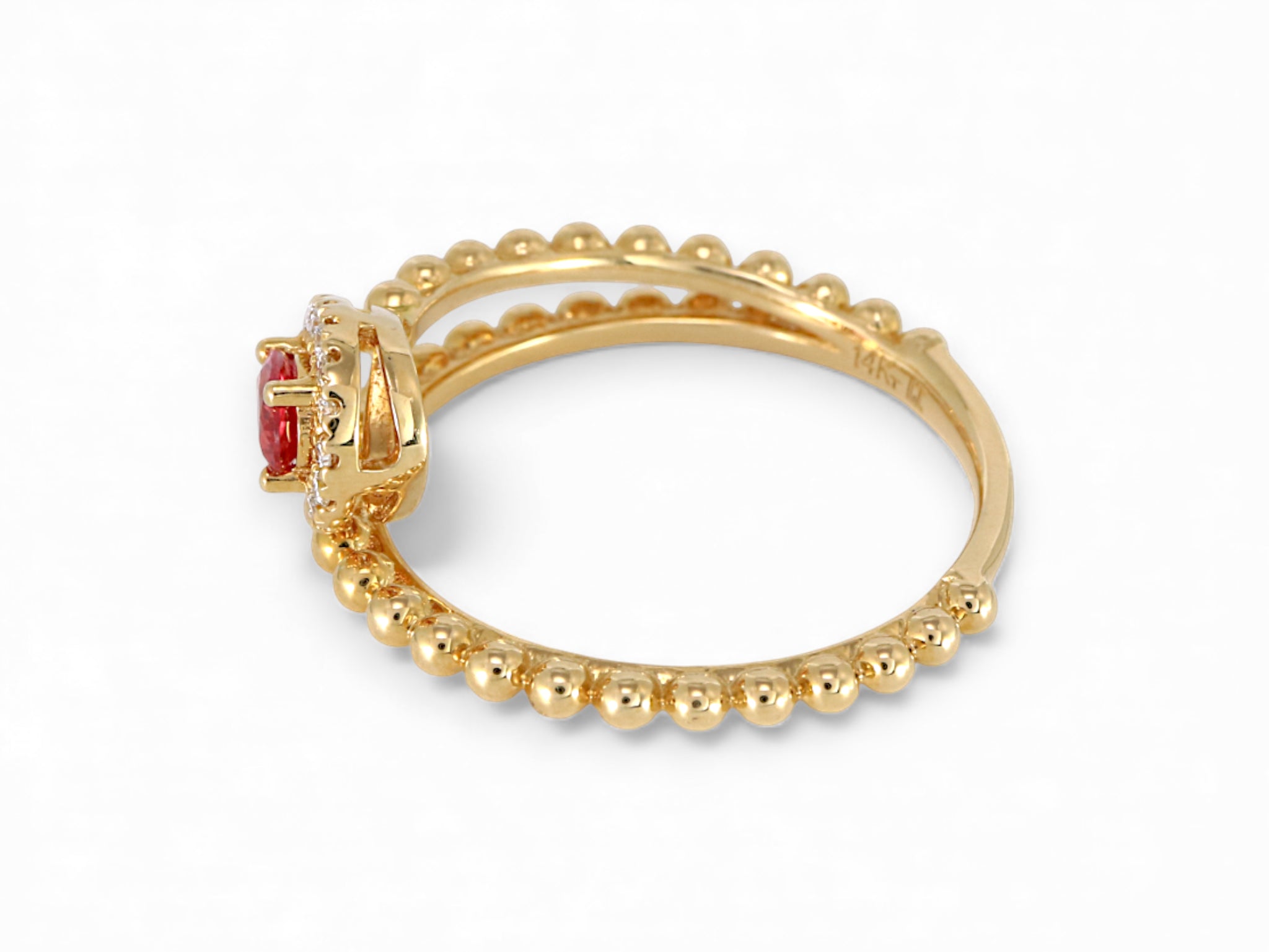 14K Yellow Gold Pear Cut Ruby with Diamond Halo Ring