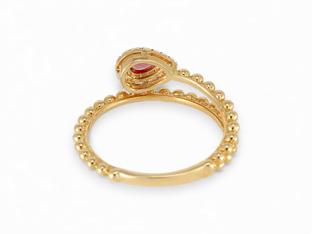 14K Yellow Gold Pear Cut Ruby with Diamond Halo Ring