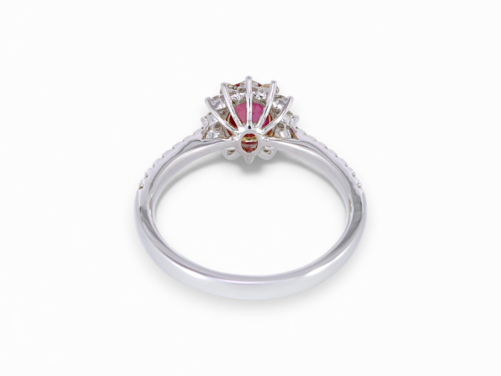 18K White and Yellow Gold Oval Cut Ruby with Diamond Halo Ring
