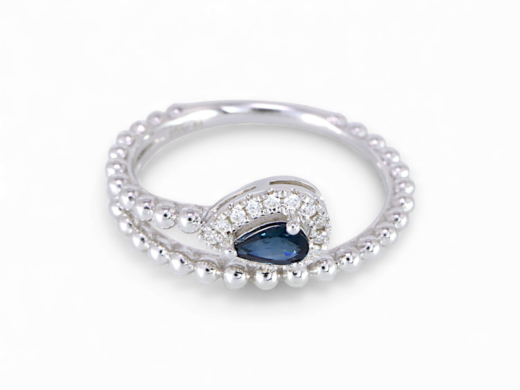 14K White Gold Pear Cut Sapphire with Diamond Halo Ring