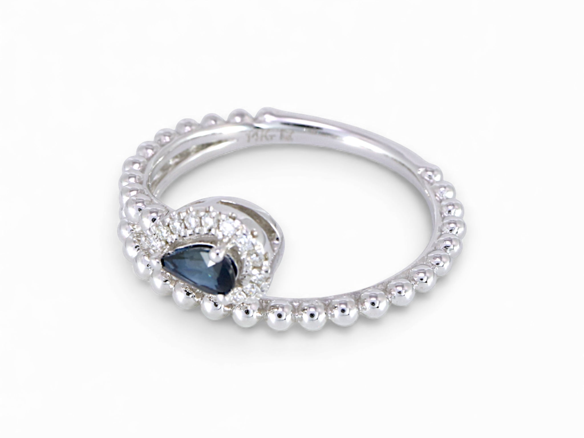 14K White Gold Pear Cut Sapphire with Diamond Halo Ring