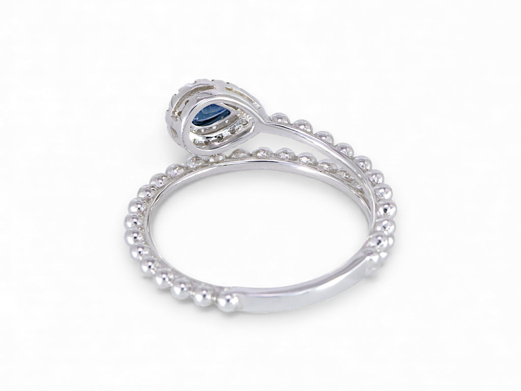 14K White Gold Pear Cut Sapphire with Diamond Halo Ring