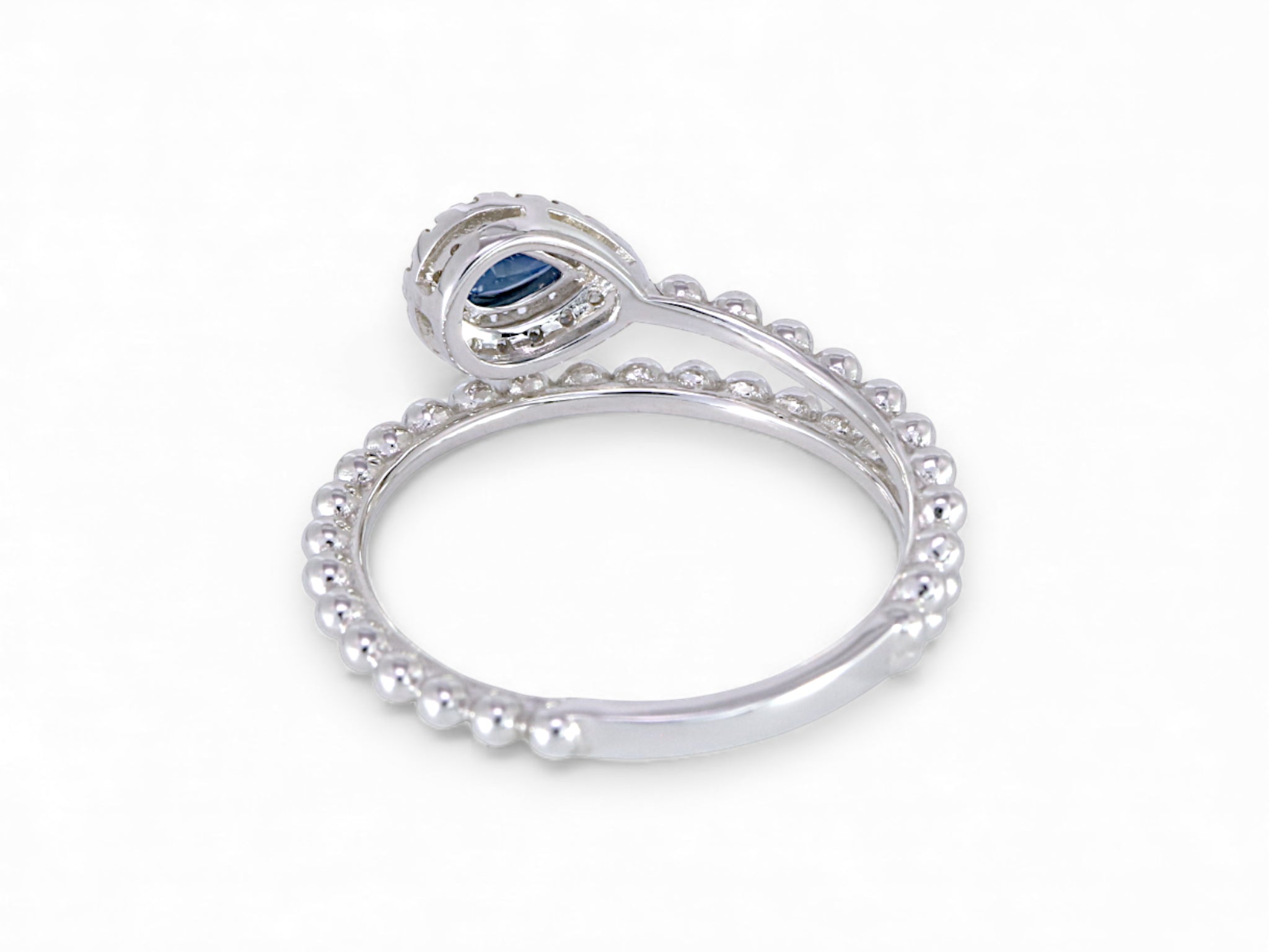 14K White Gold Pear Cut Sapphire with Diamond Halo Ring