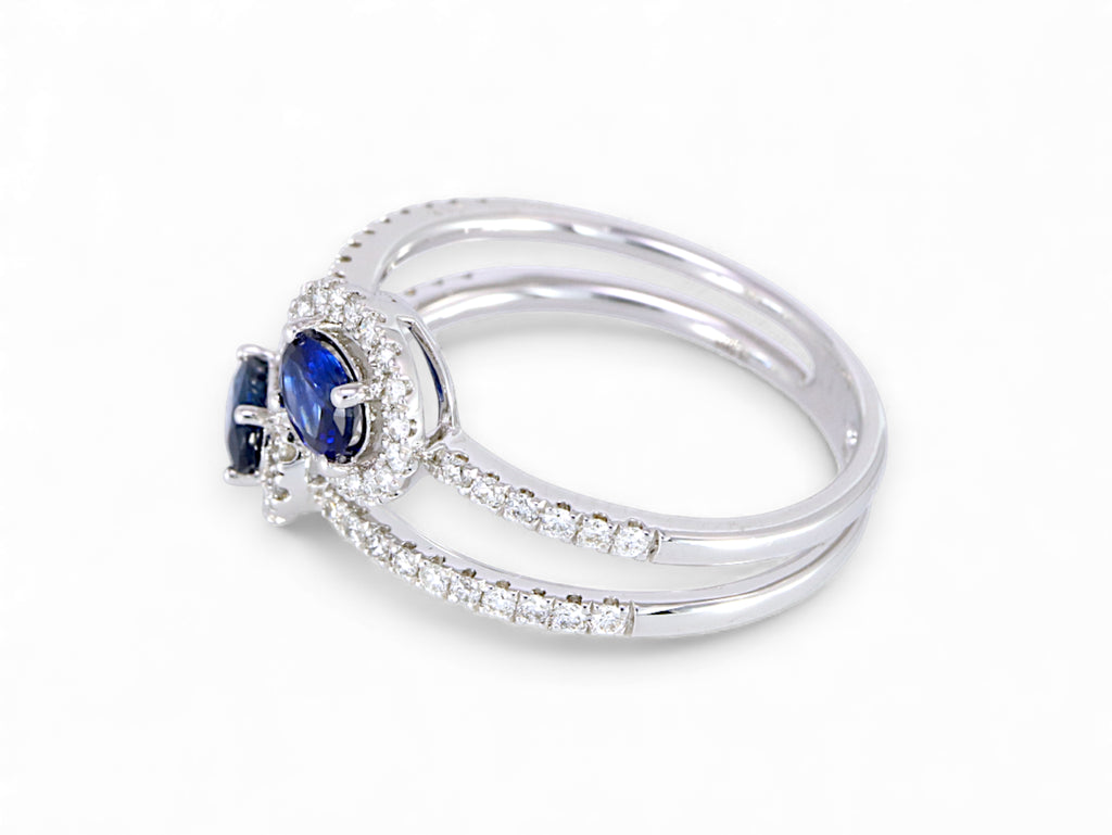 14K White Gold Oval Cut Sapphire with Diamond Halo Ring
