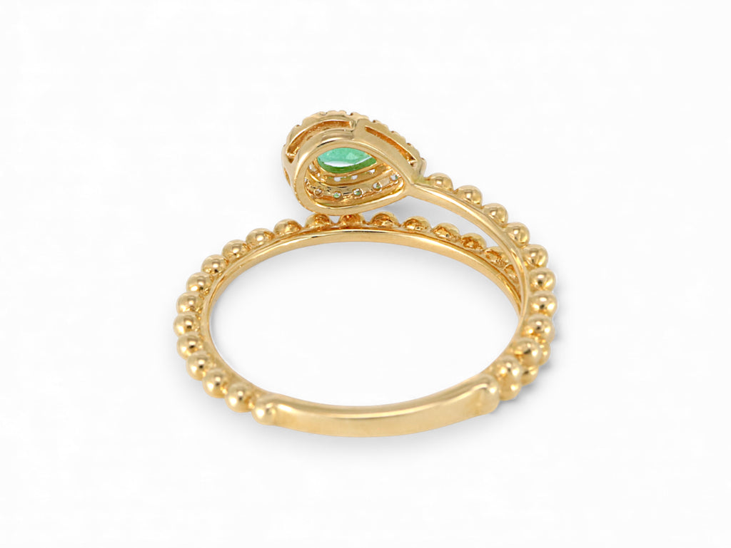 18K Yellow Gold Pear Cut Emerald with Diamond Halo Ring