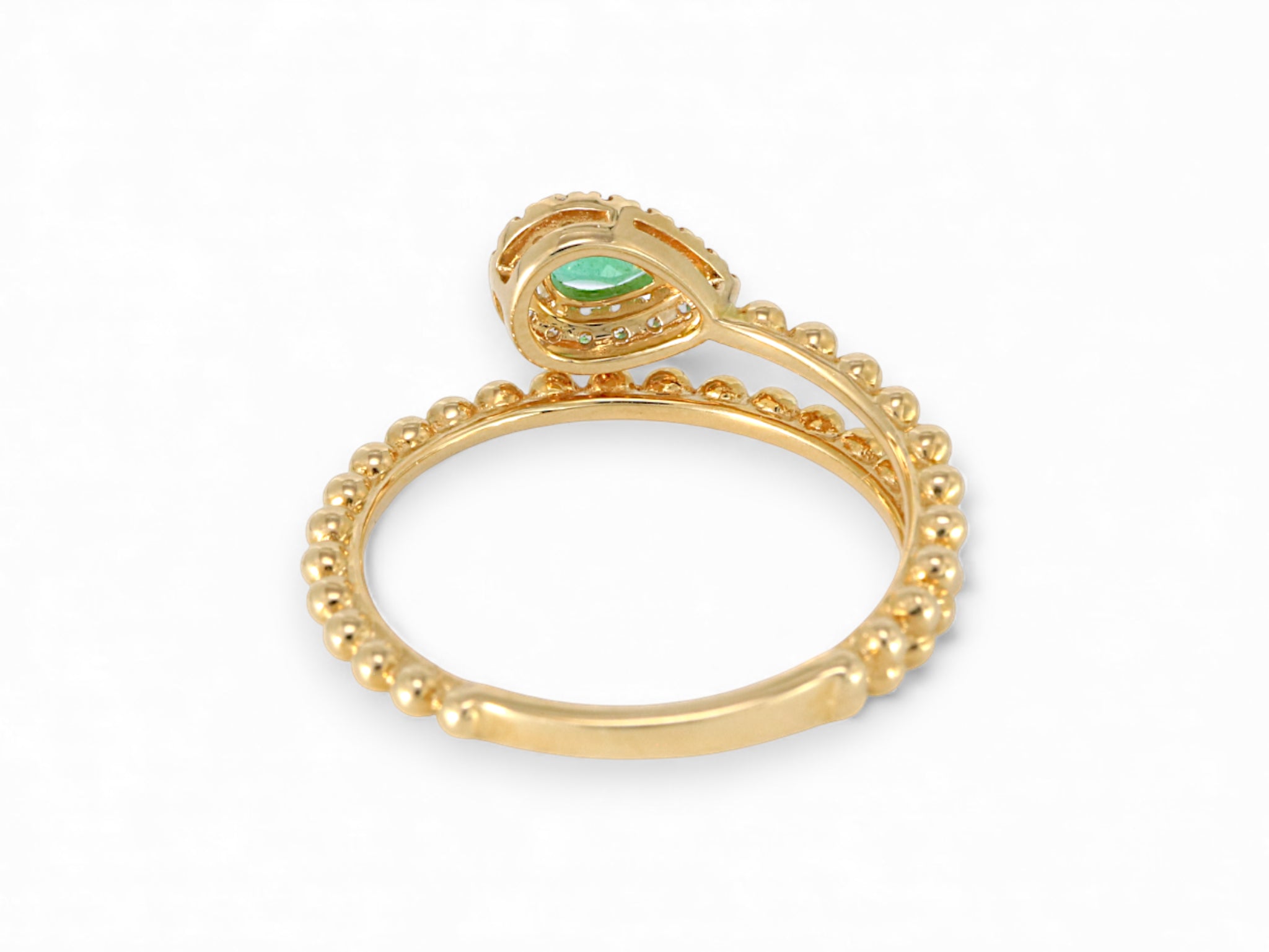 18K Yellow Gold Pear Cut Emerald with Diamond Halo Ring